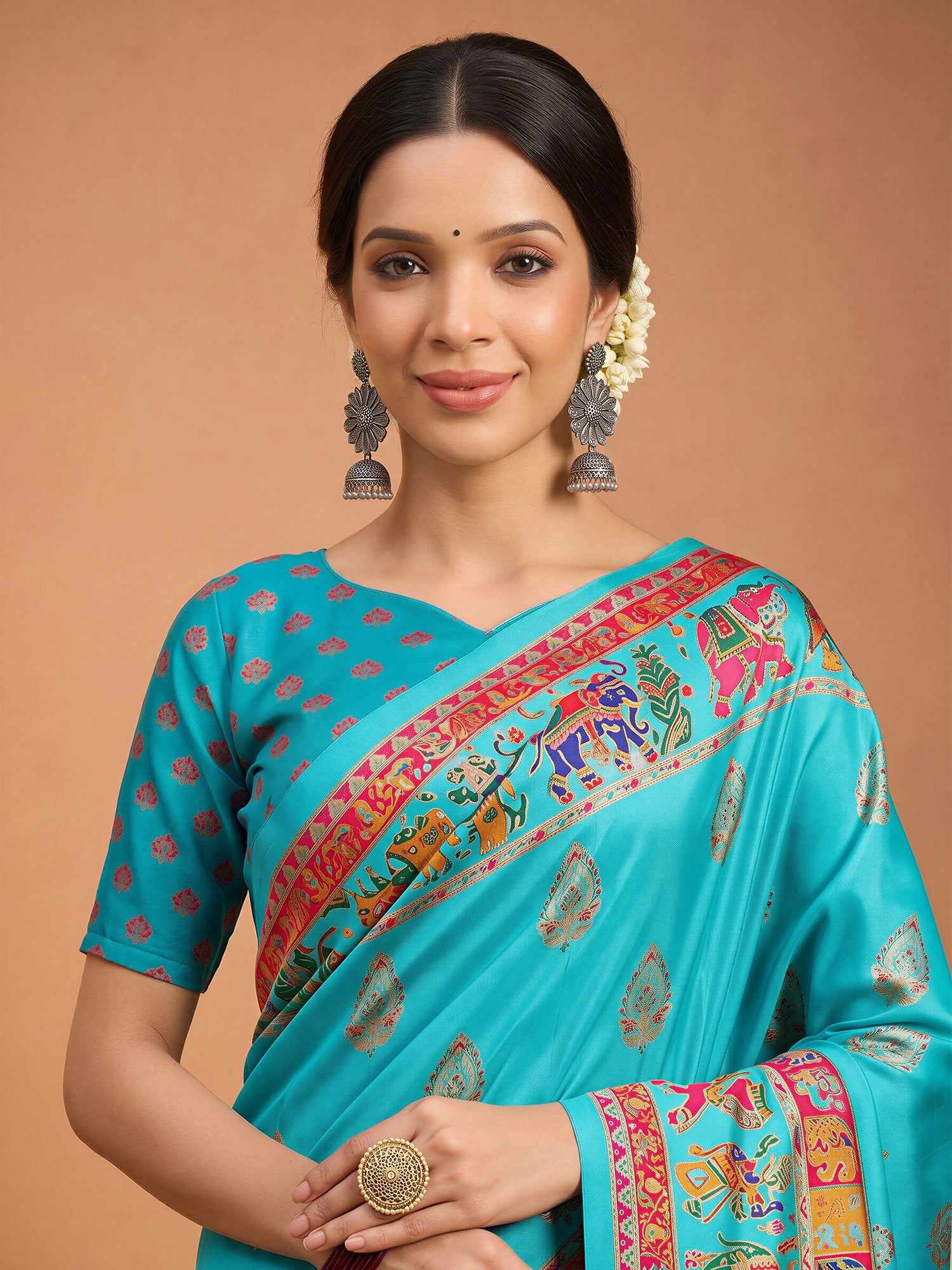 Teal Blue Silk Blend saree – detail view 4