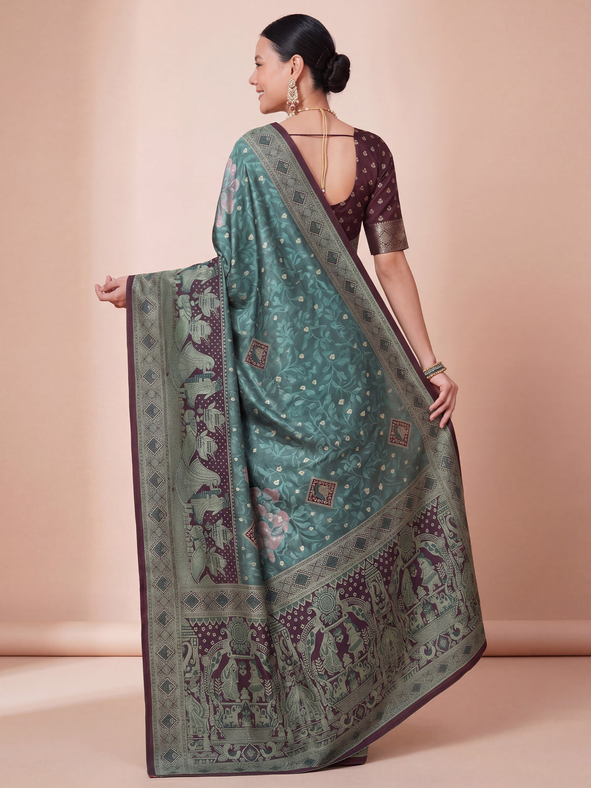 Sea Green Jacquard saree – detail view 1