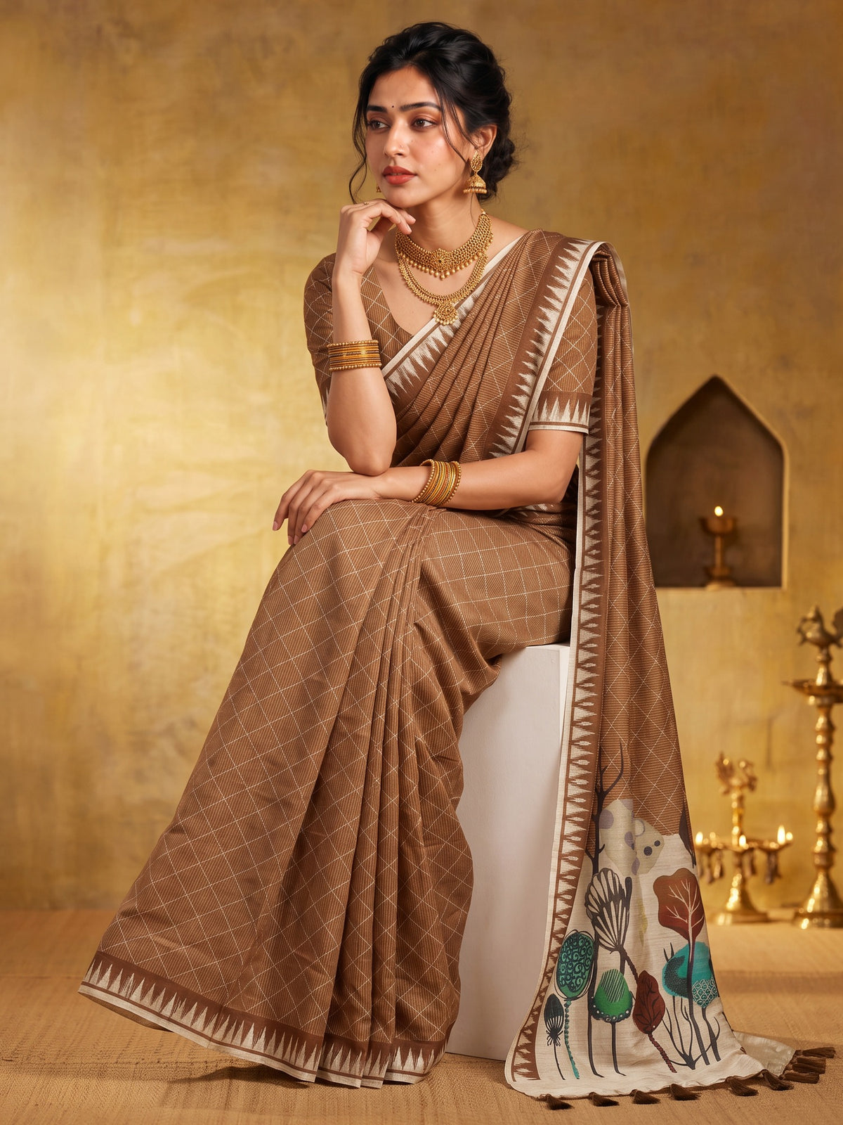 Light Brown soft silk saree view 2