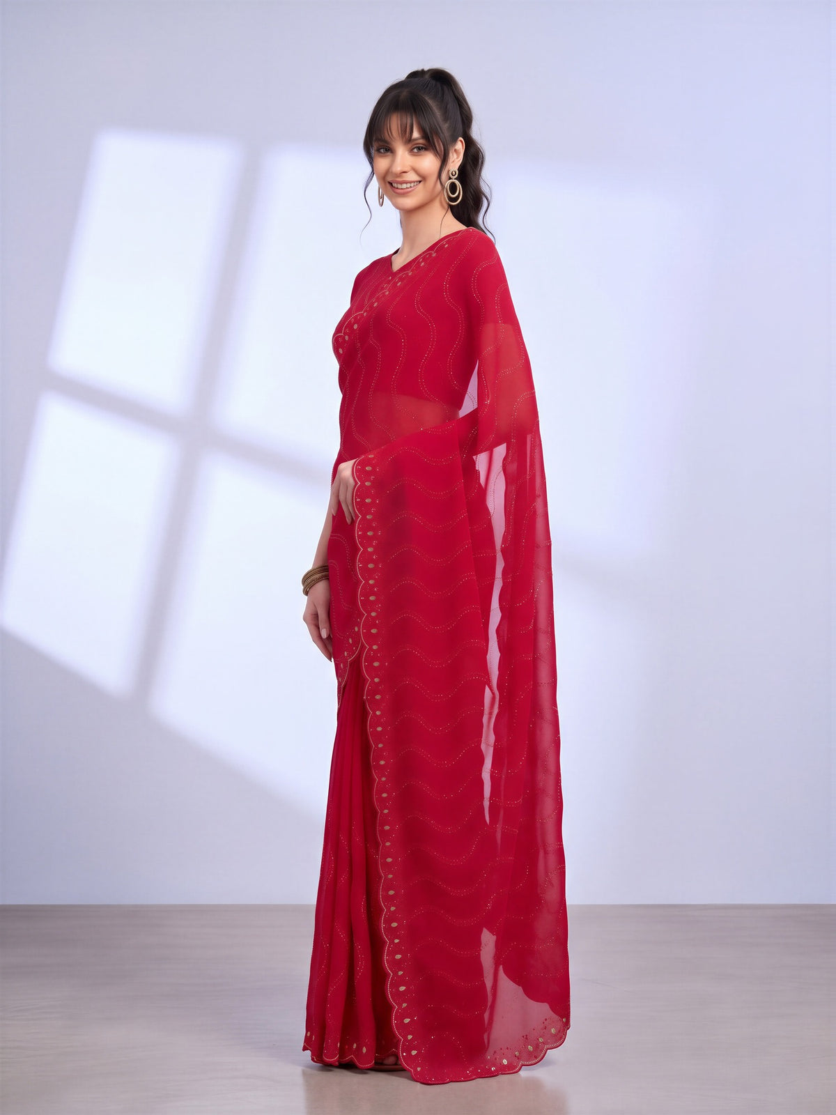 Red Tissue saree – detail view 2