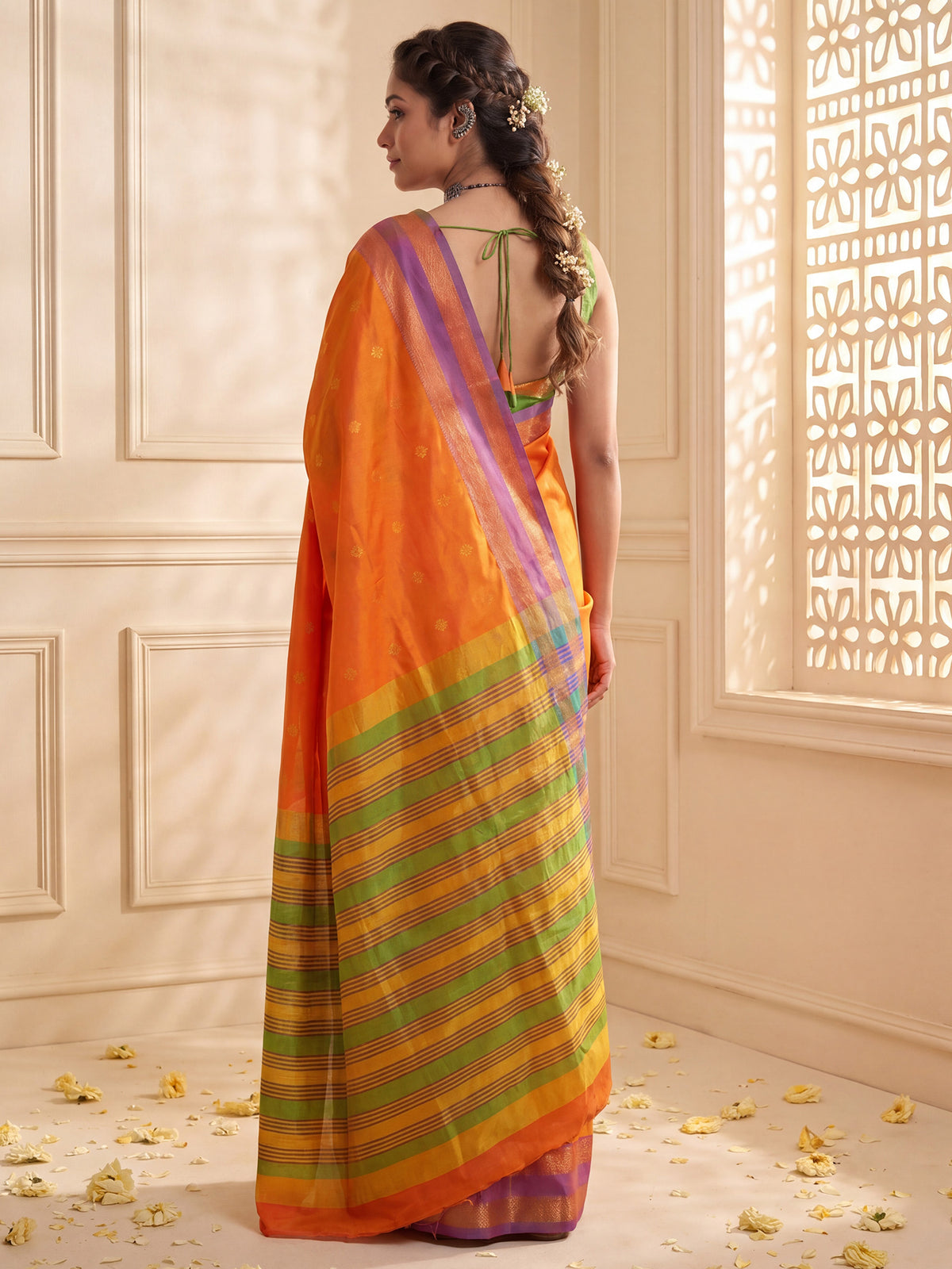 Orange Soft Silk saree – detail view 1