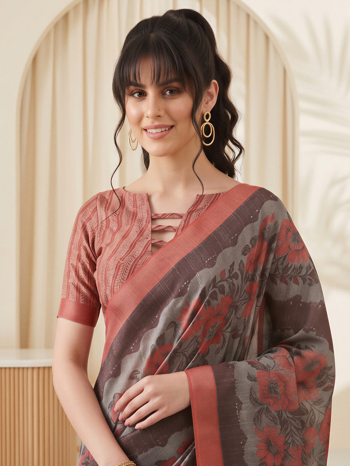 Grey Cotton Blend saree – detail view 4