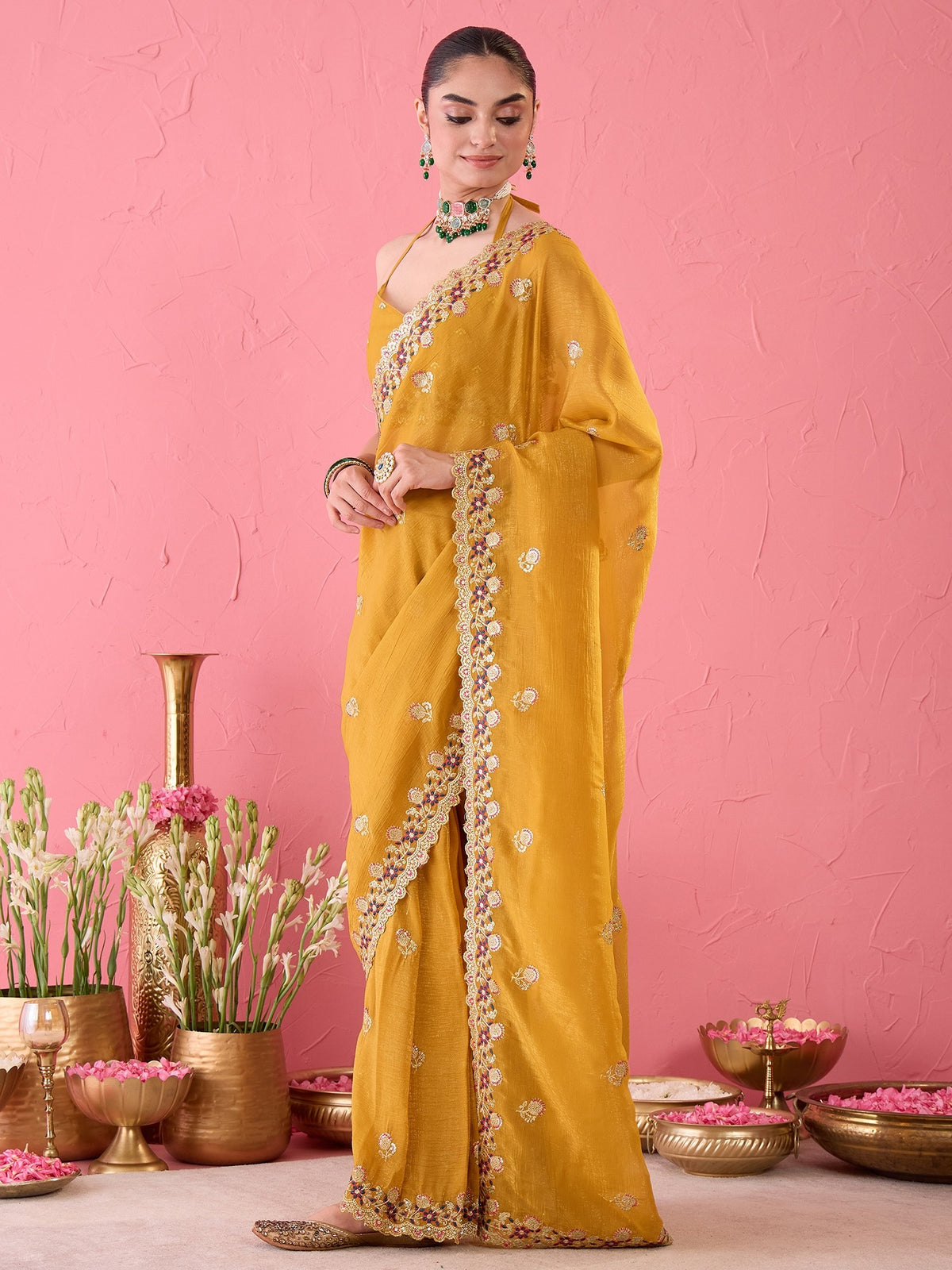 Mustard Tissue saree – detail view 4