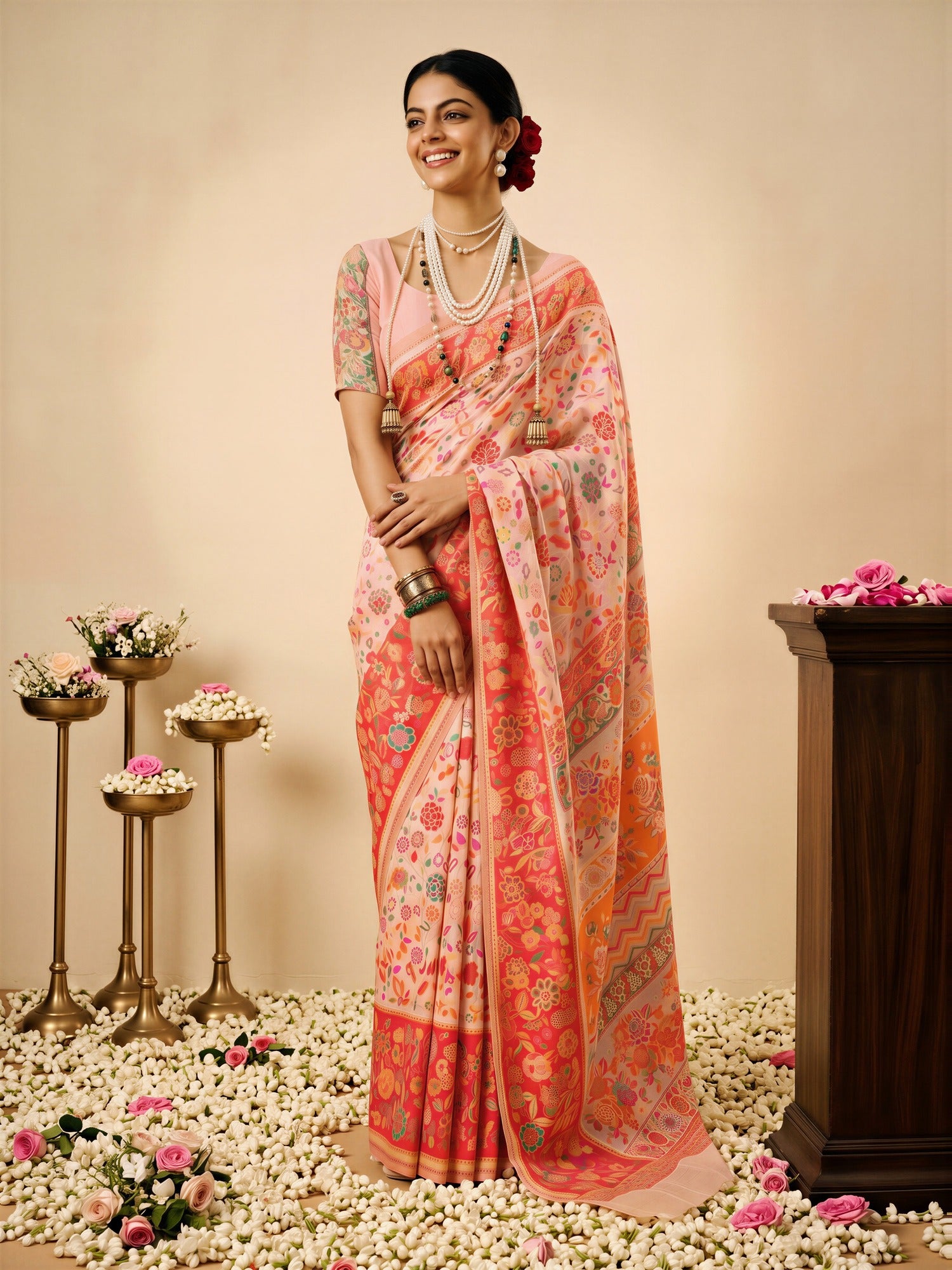 Peach Cotton Silk saree – detail view 3