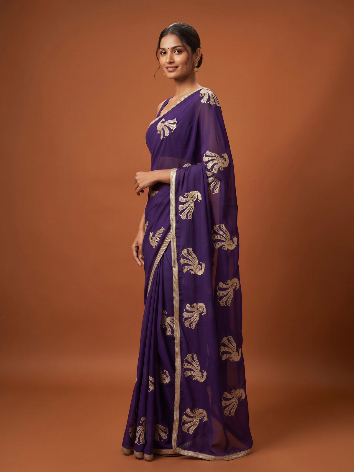 Purple Georgette saree – detail view 2
