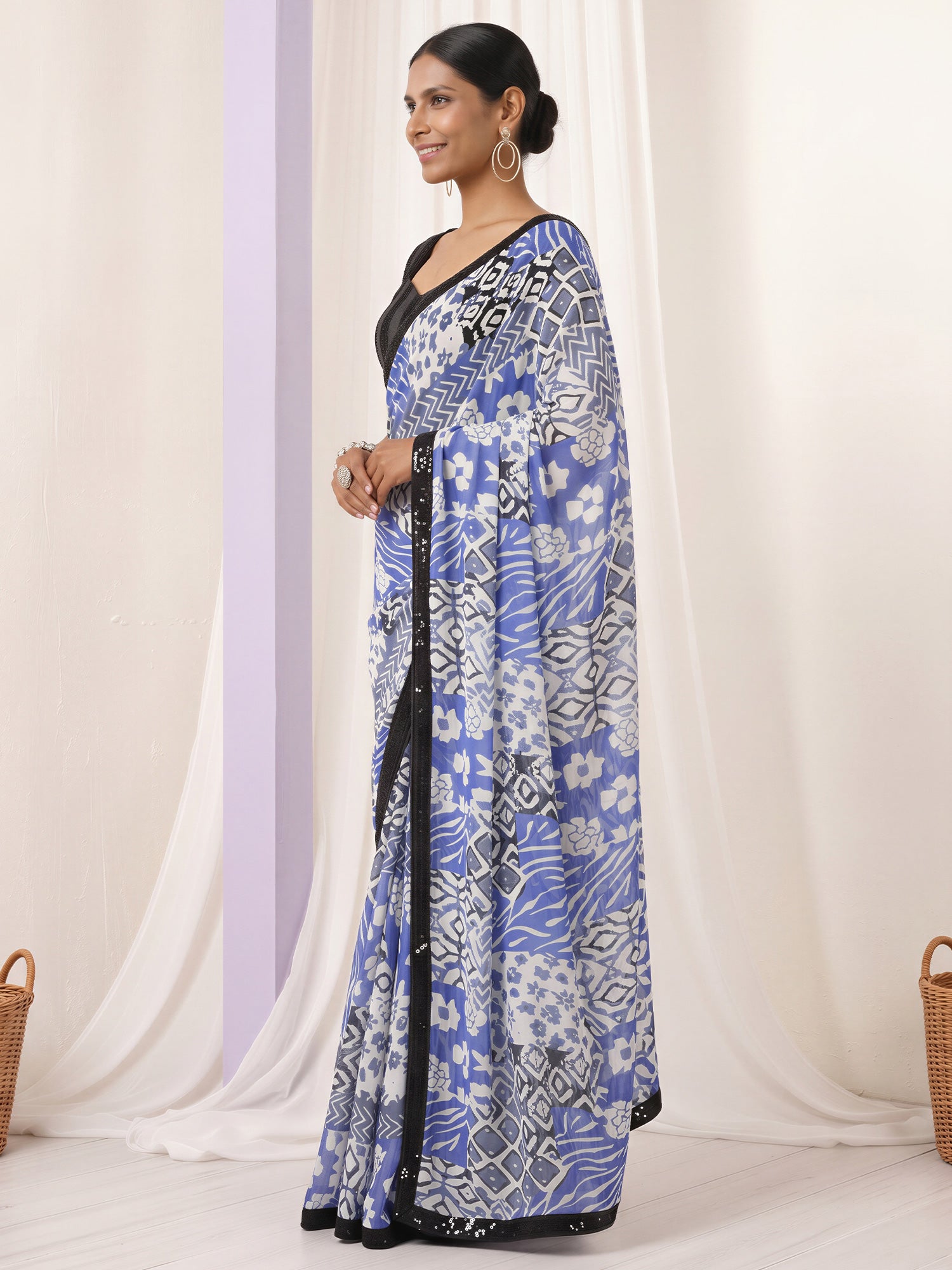 Light Blue Pure Georgette saree – detail view 2