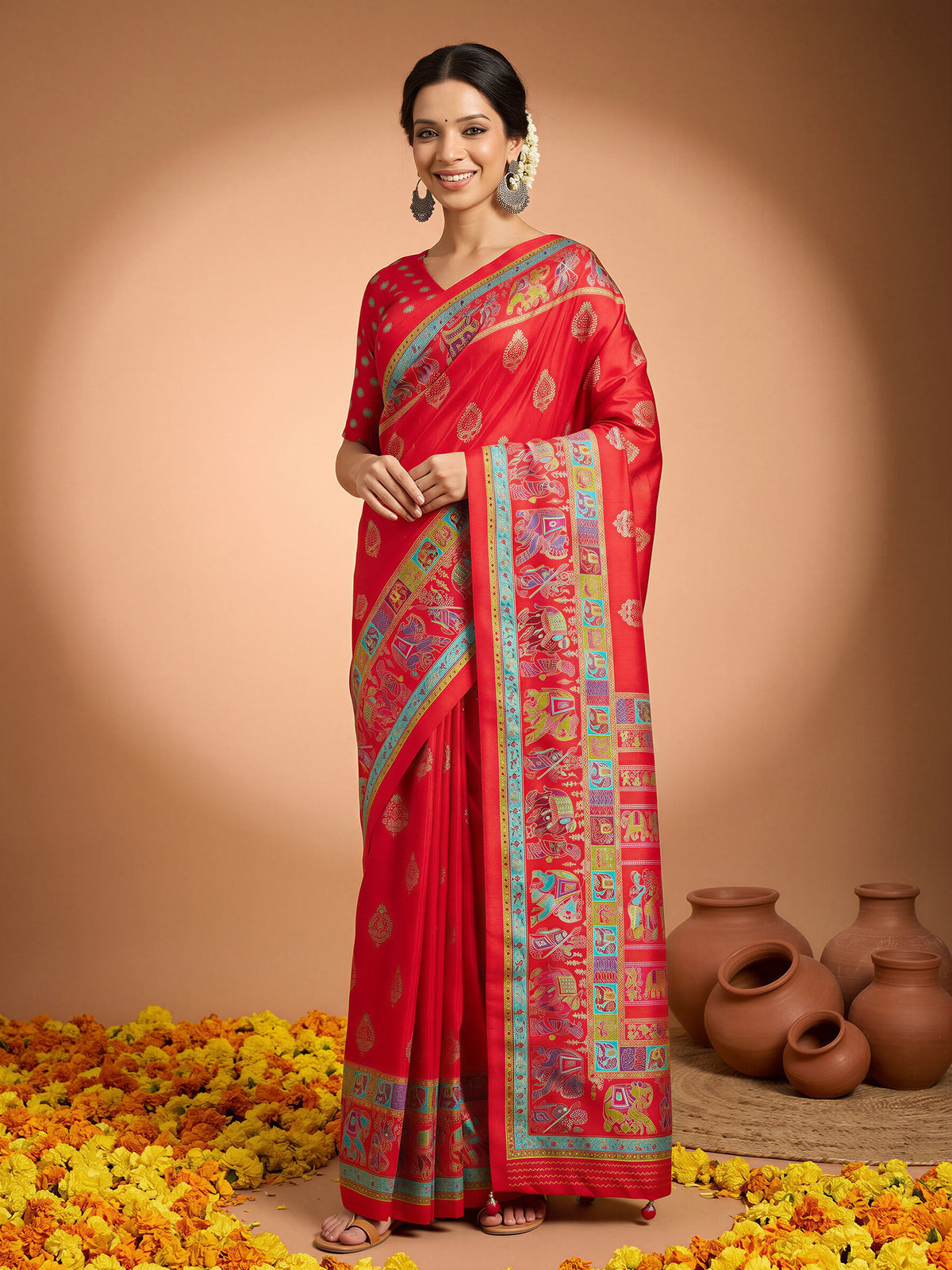 Red Silk Blend saree – detail view 3