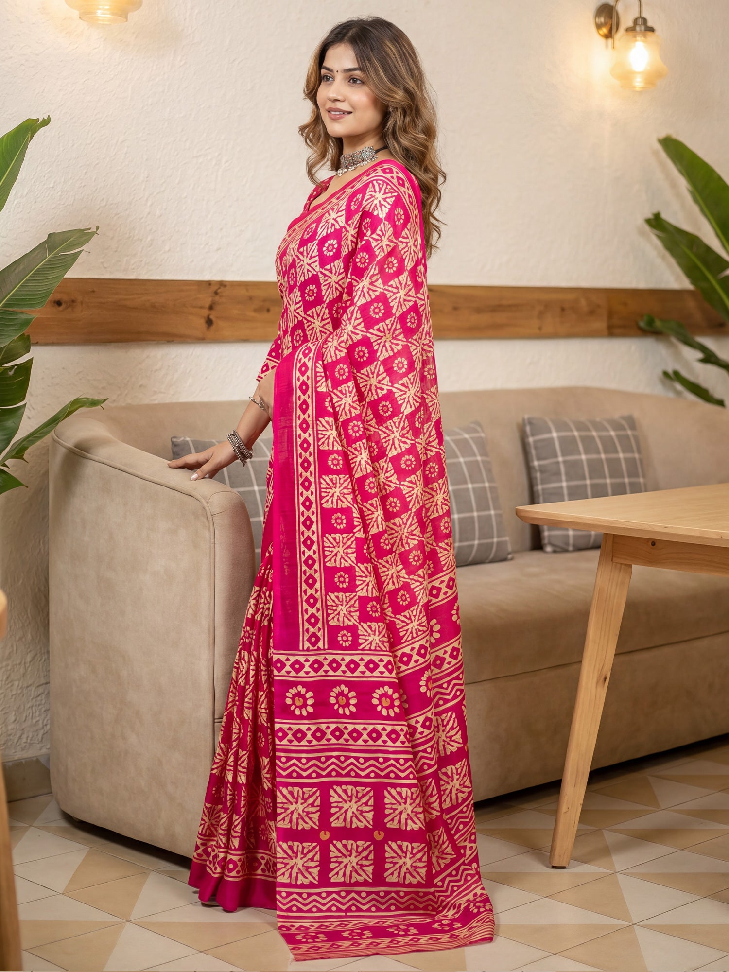 Pink Cotton Blend saree – detail view 2