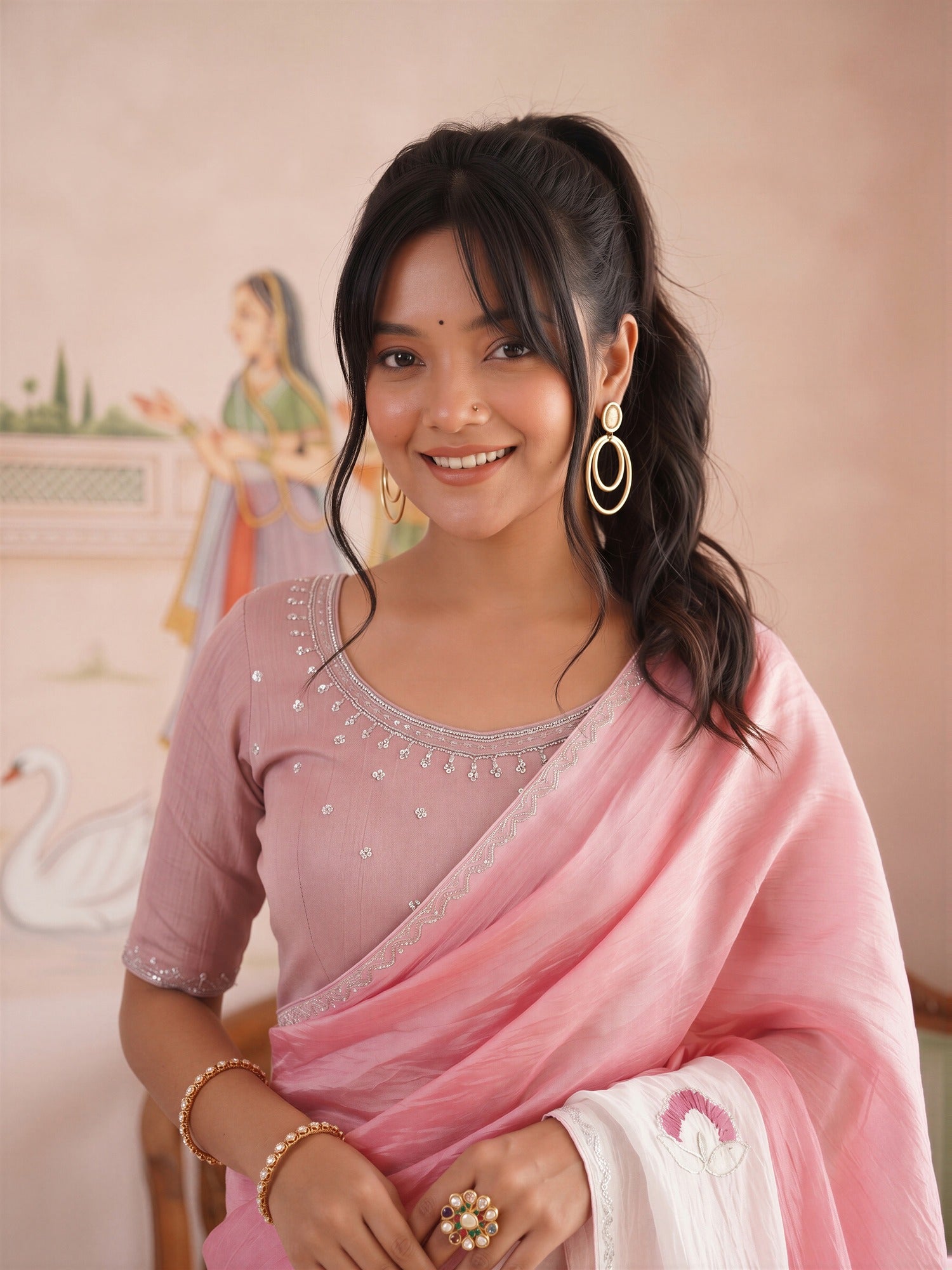 Pink Paper Silk saree – detail view 4