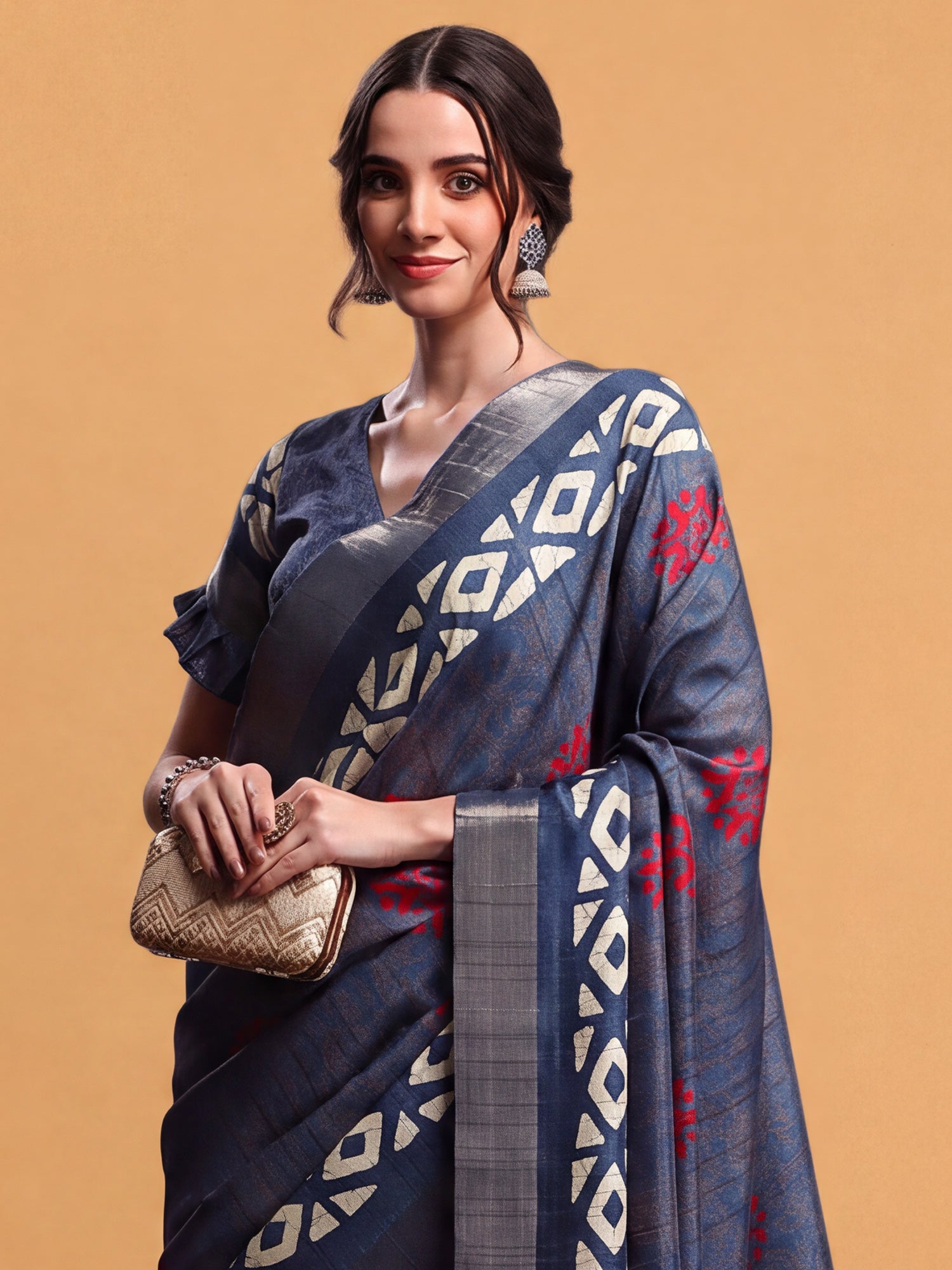 Teal Blue Silk Blend saree – detail view 4