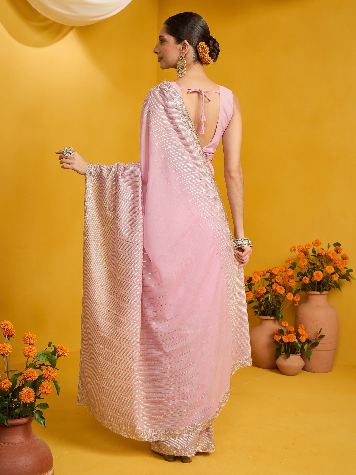 Pink Pure Georgette saree – detail view 6