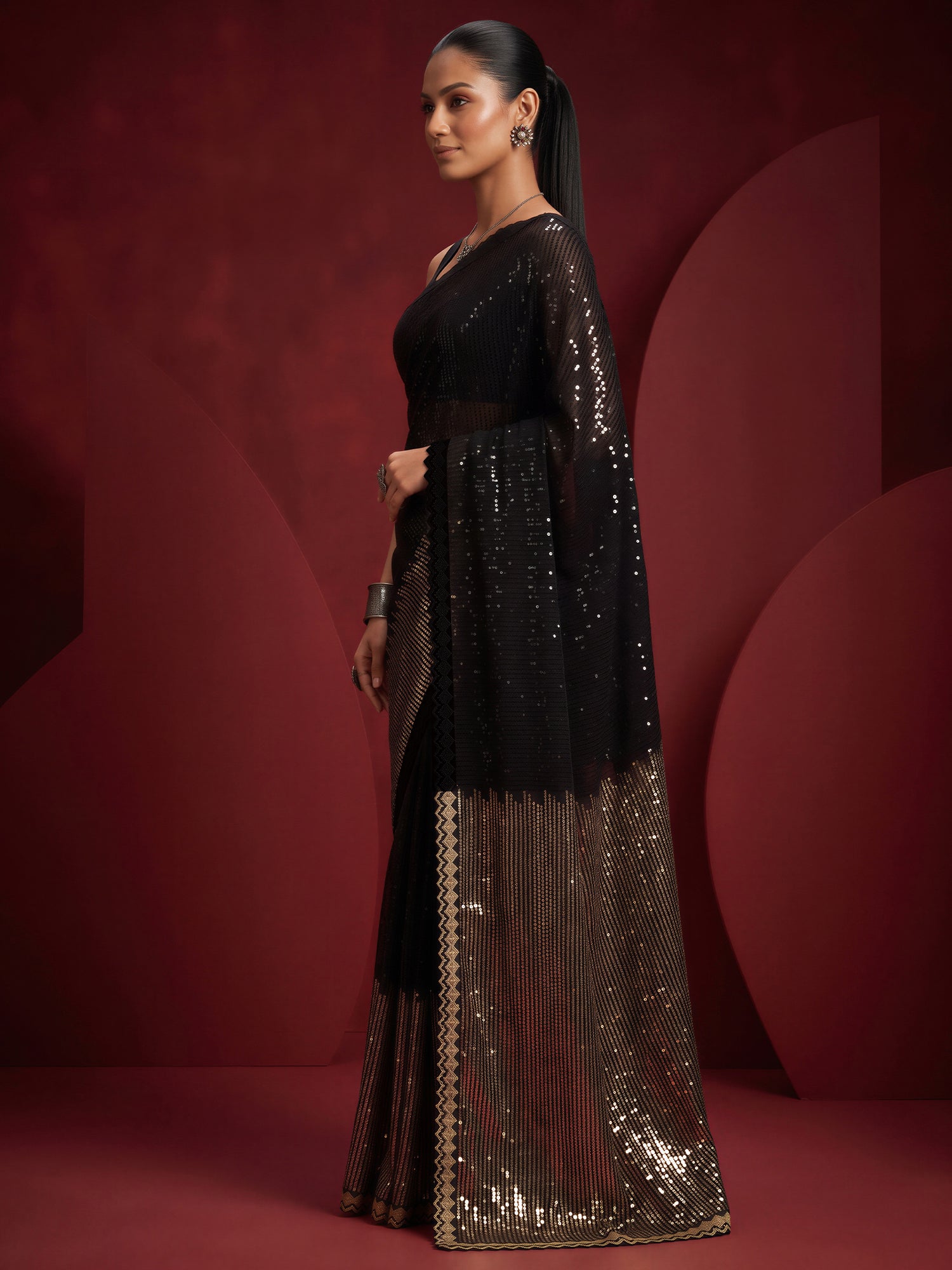 Black Pure Georgette saree – detail view 2