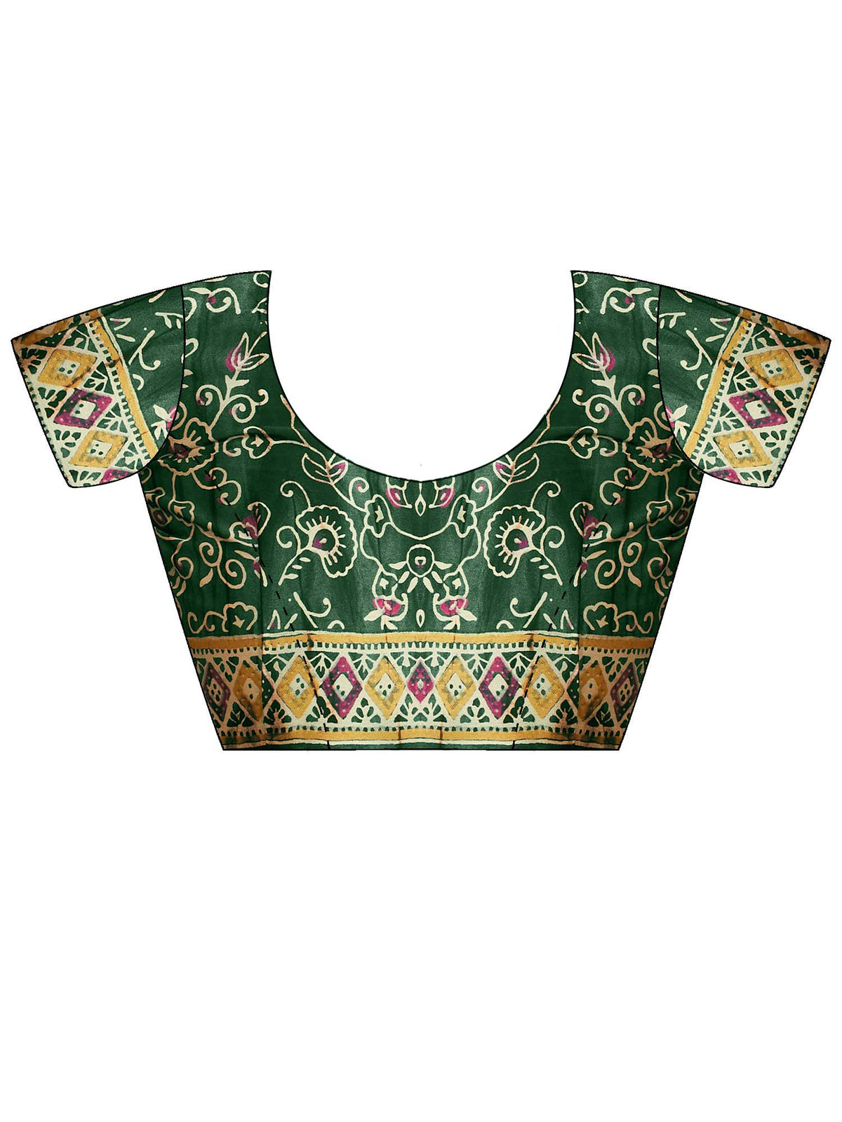 Unstitched green pure crepe blouse piece with ajrak design