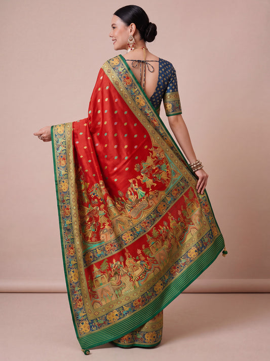 Red Viscose saree – detail view 1