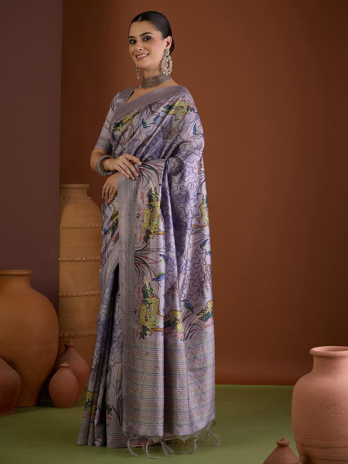 Lavender art silk saree view 3