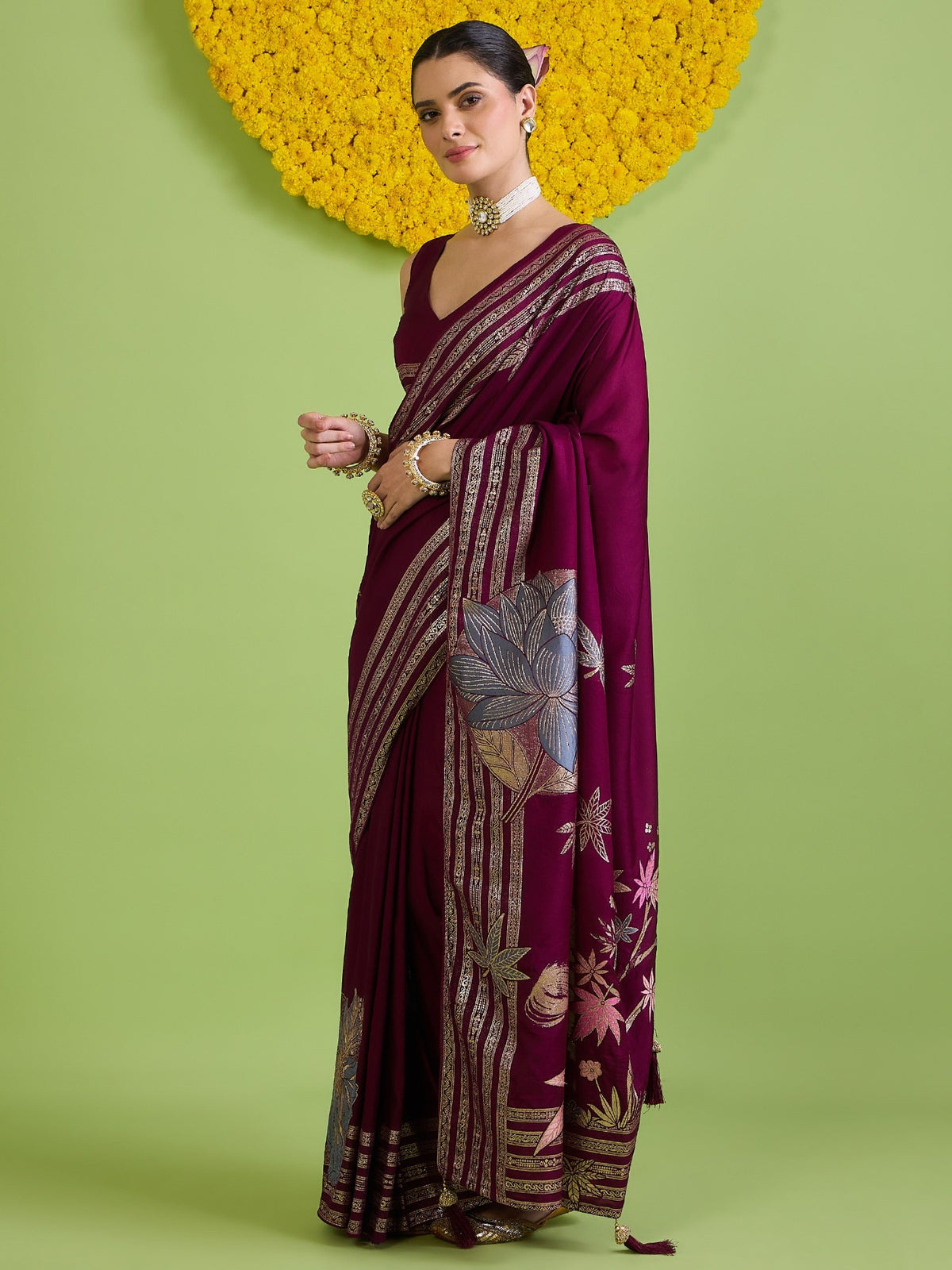 Wine Silk Blend saree – detail view 1