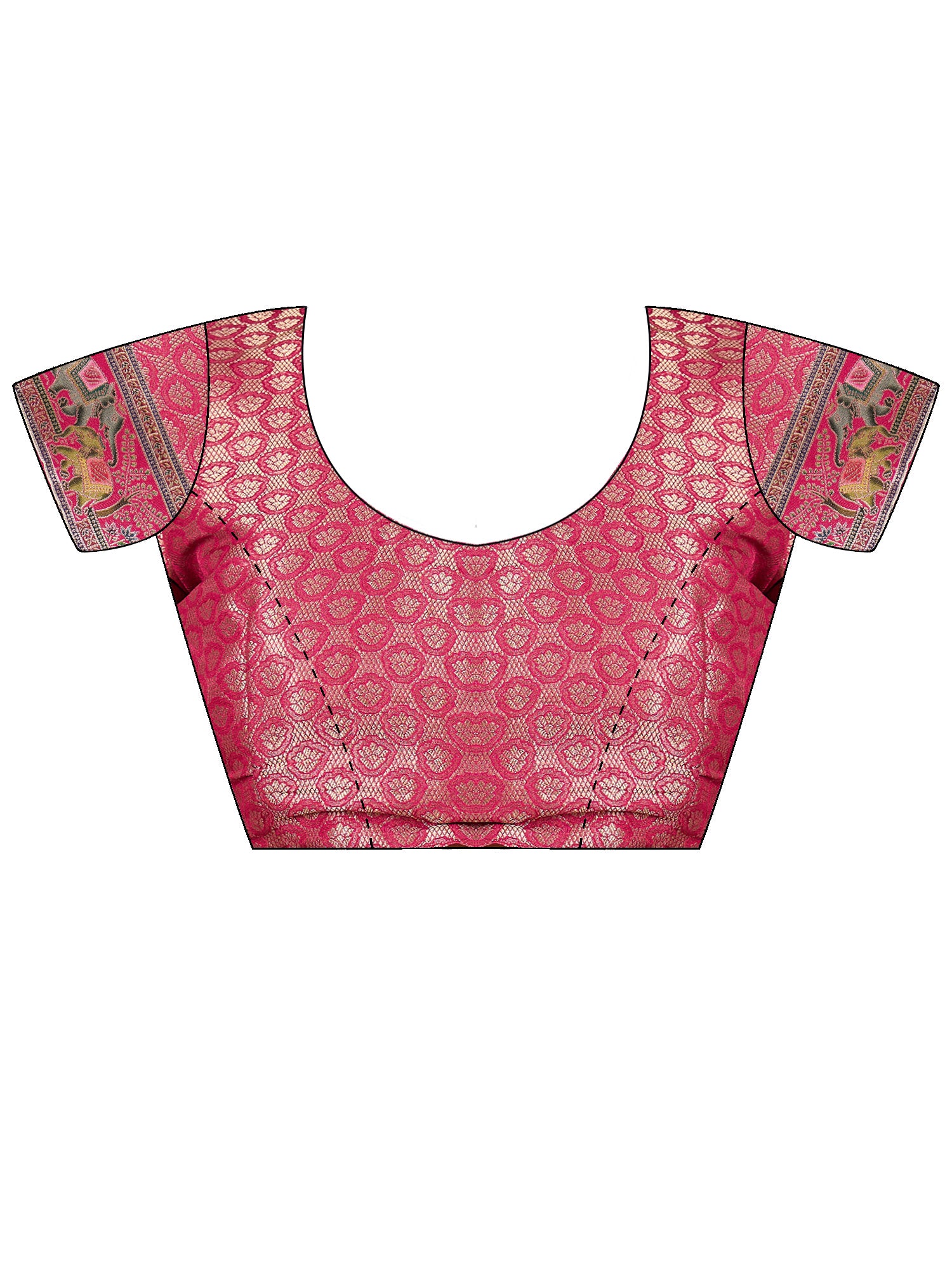 Unstitched pink viscose silk blouse piece with ethnic motif design