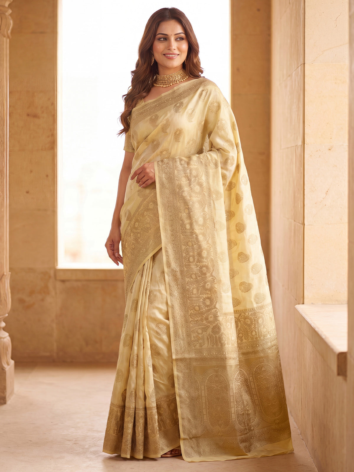 Cream Silk Blend saree – detail view 3
