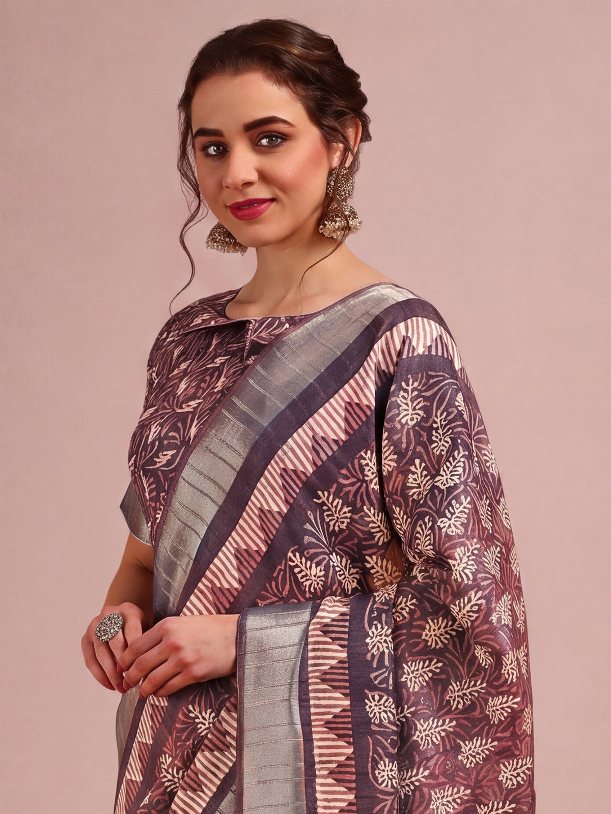 Burgundy Cotton Silk saree – detail view 4