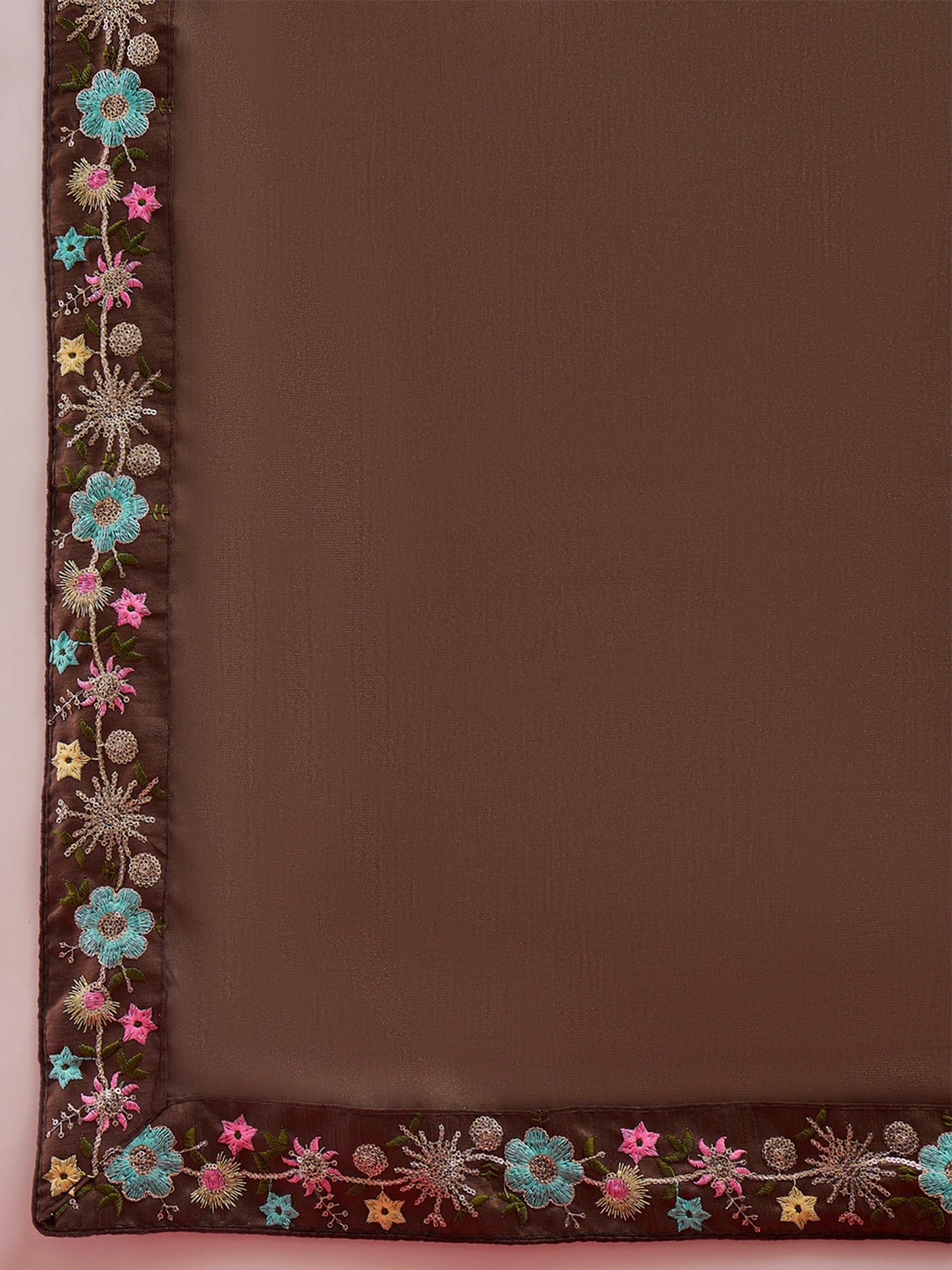 Brown Poly Georgette saree – detail view 5