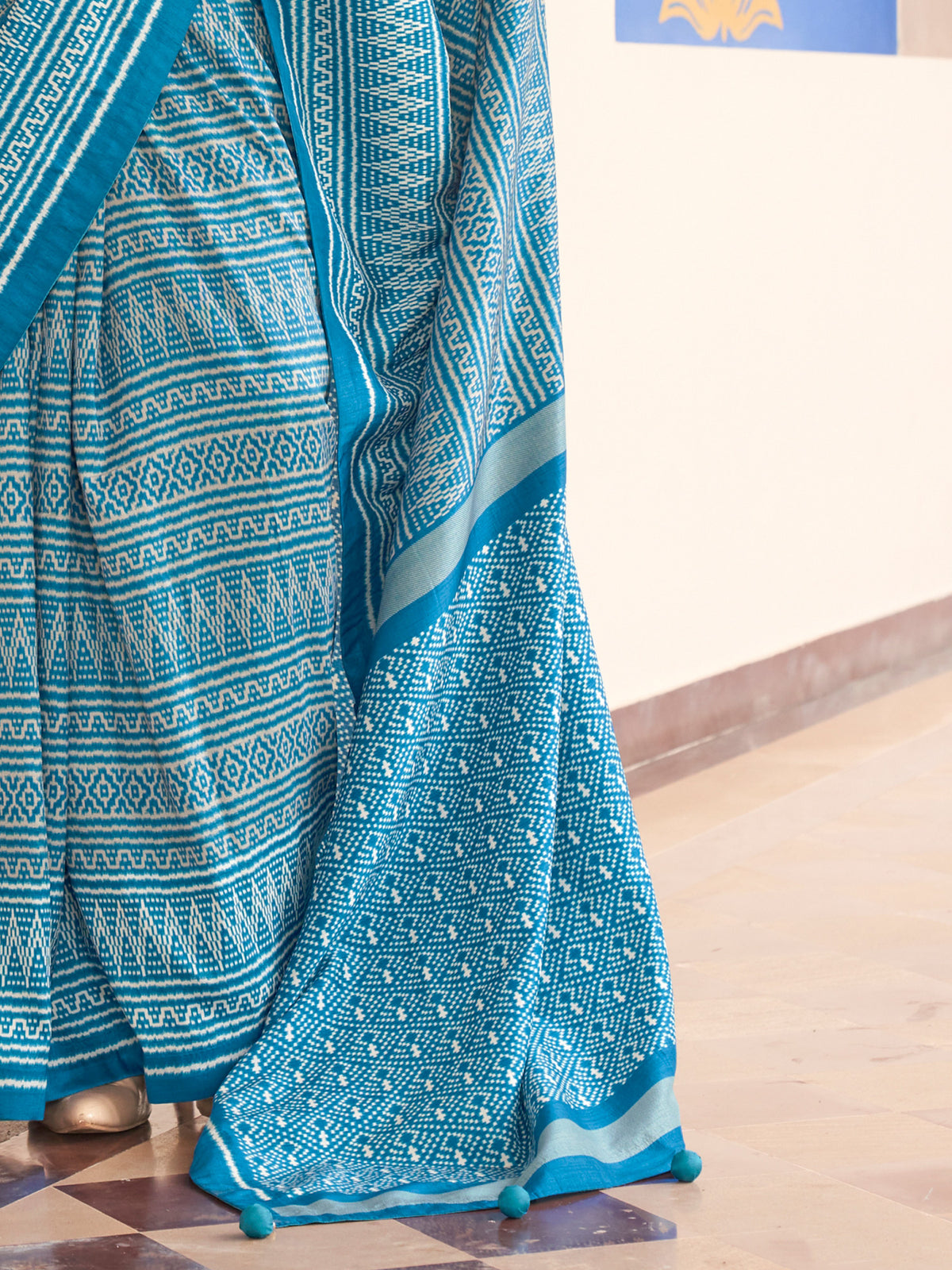 Light Blue silk blend saree view 4