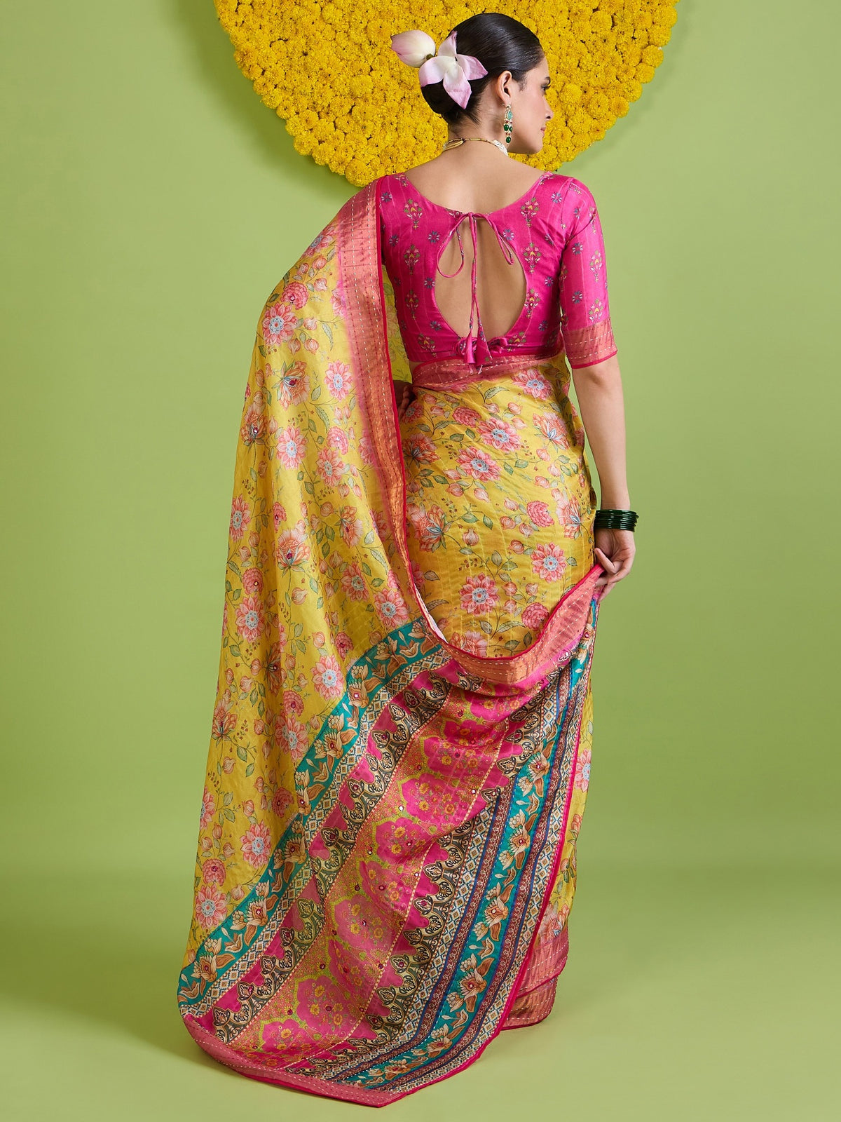 Yellow Tussar Silk saree – detail view 2
