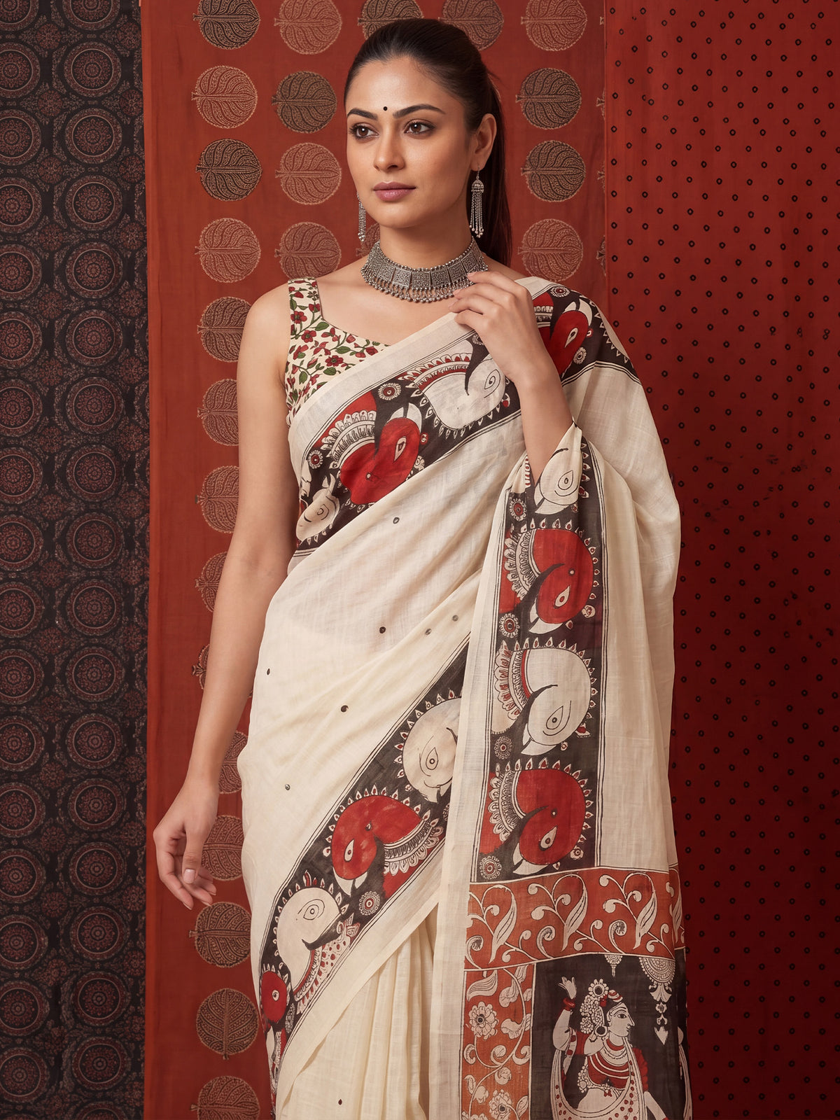 Off White Linen saree – detail view 4