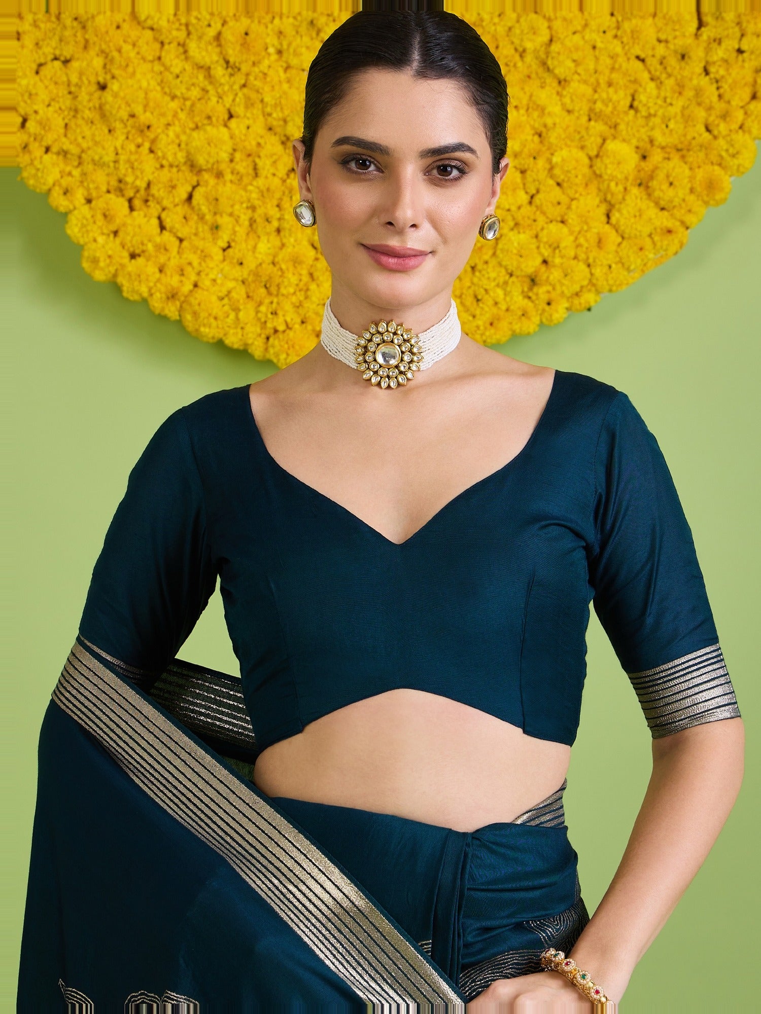 Navy Blue Silk Blend saree – detail view 5