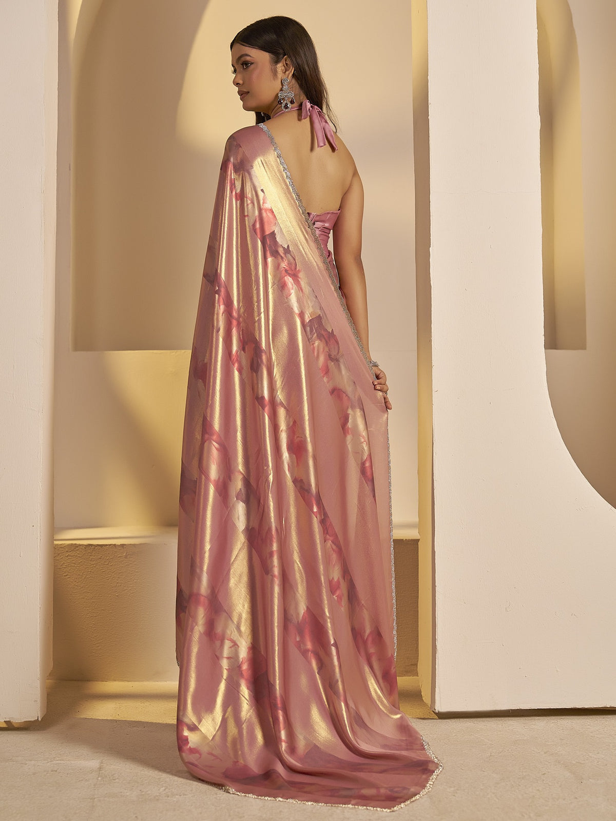 Lavender satin silk saree view 2