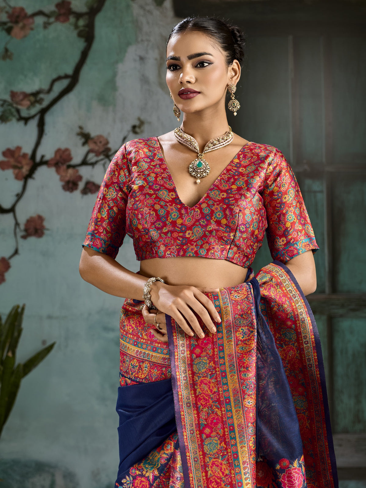 Navy Blue cotton saree view 2