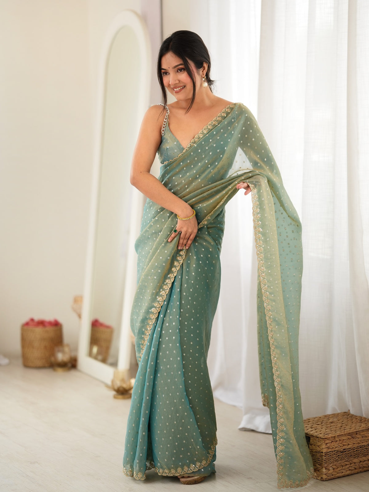 Light Blue Georgette saree – detail view 3