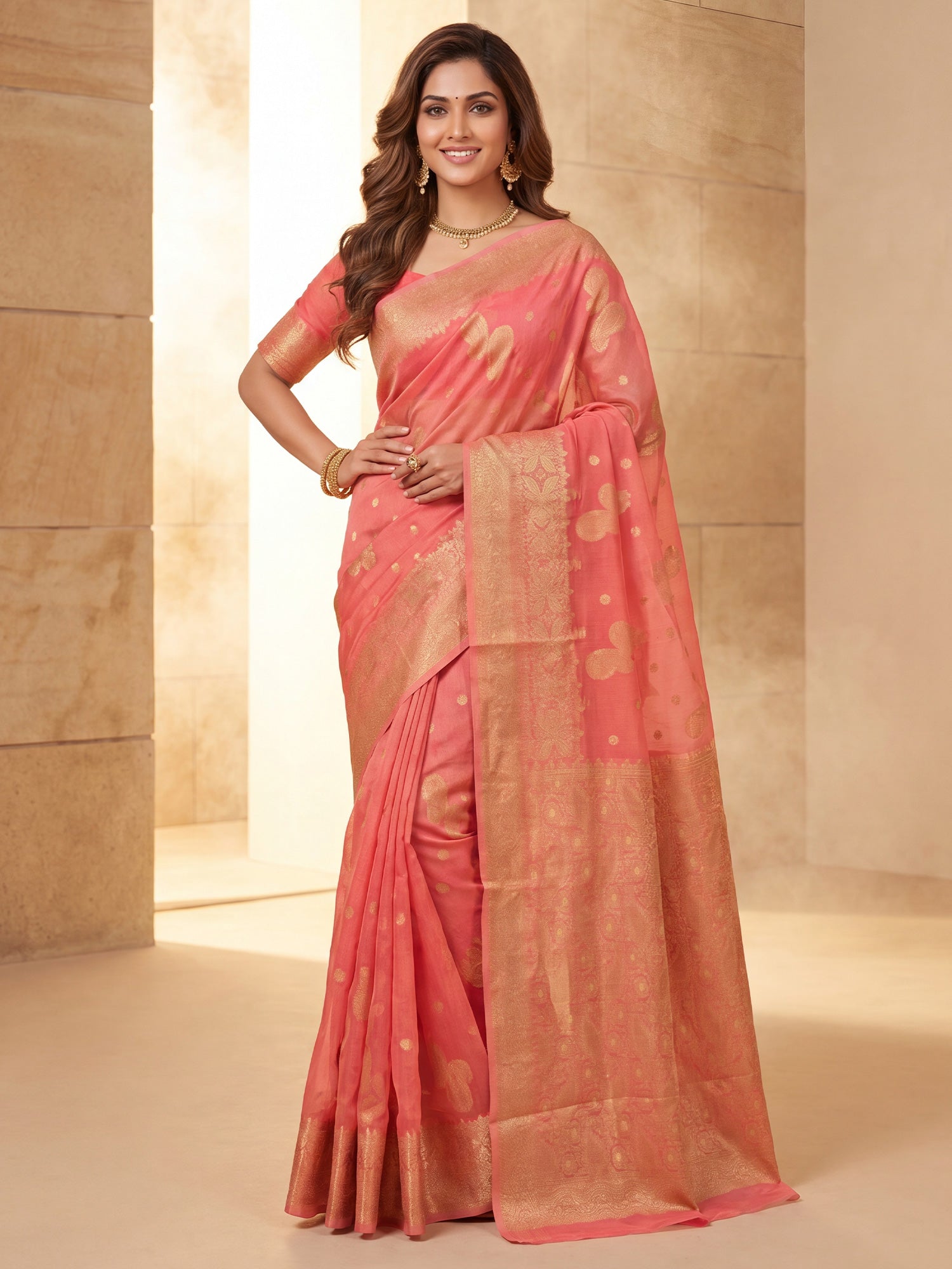 Peach Silk Blend saree – detail view 3