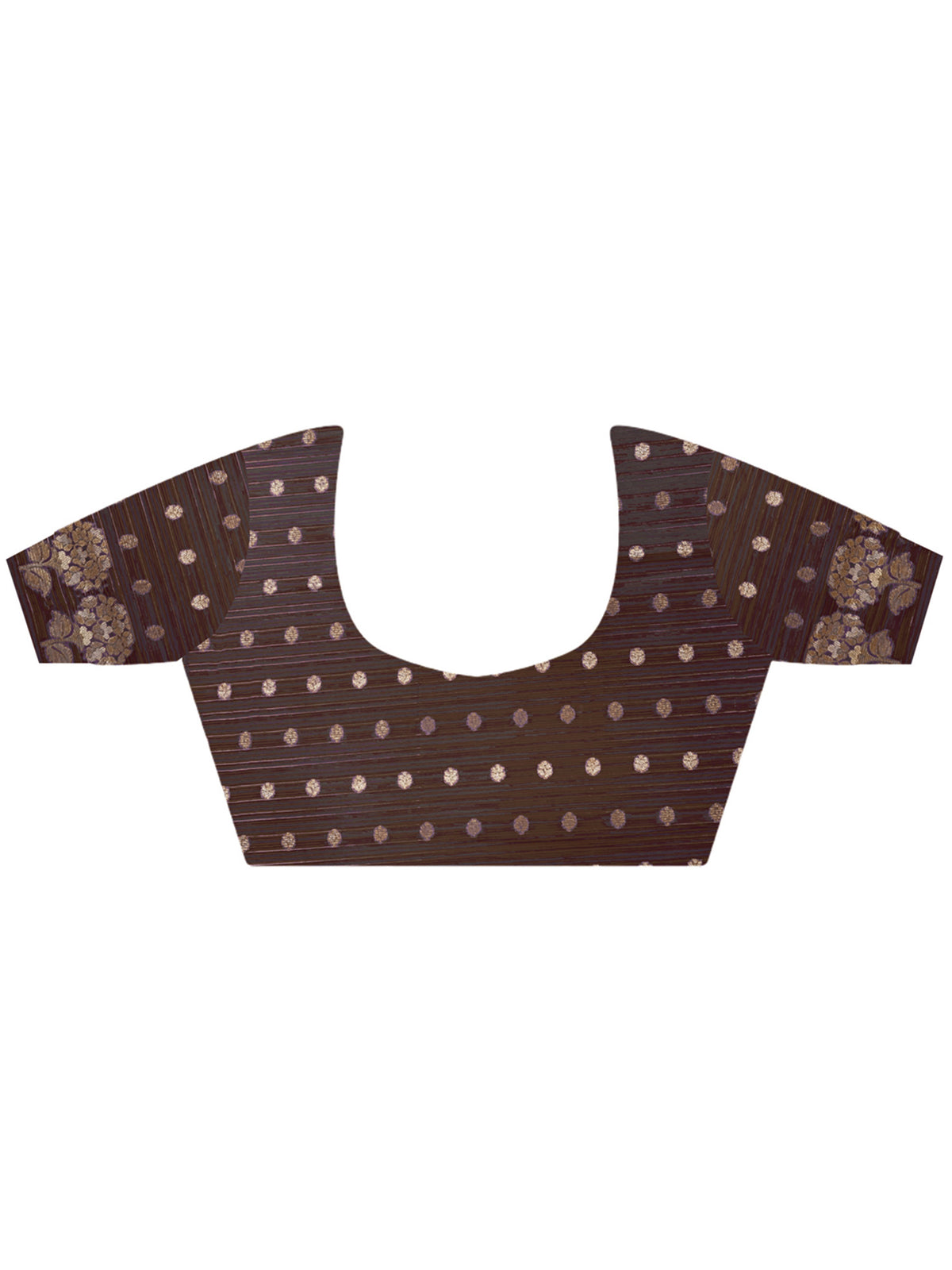 Unstitched dark brown satin silk blouse piece with zari butta design