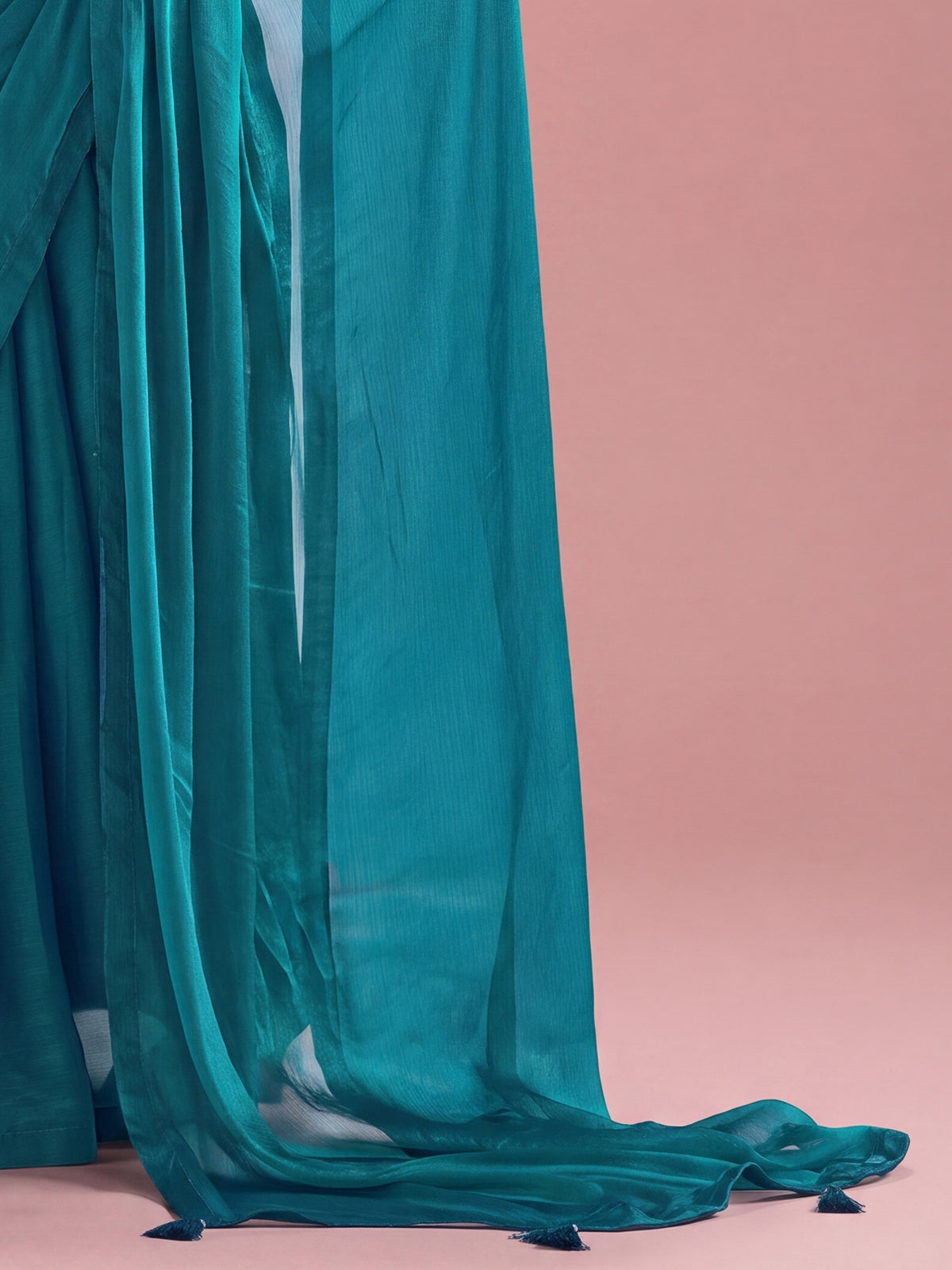 Teal Blue Satin Silk saree – detail view 5