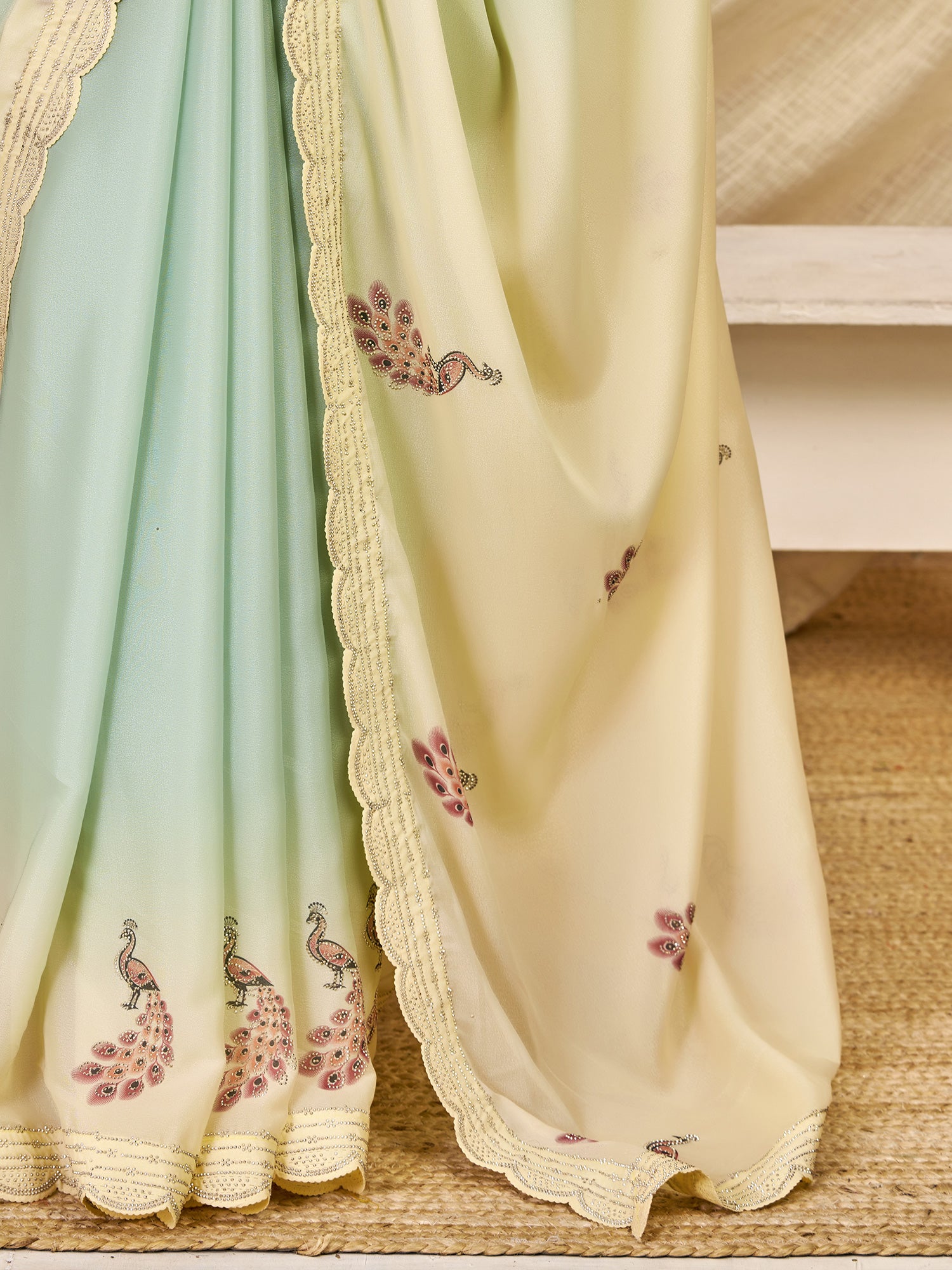 Mint Green Georgette saree – detail view 5