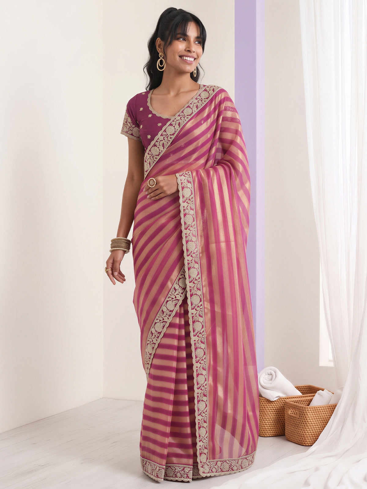 Purple Net saree – detail view 2