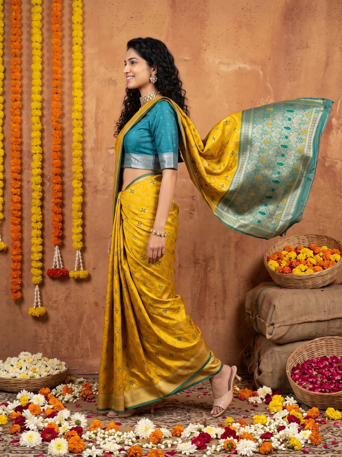 Mustard Silk Blend saree – detail view 2