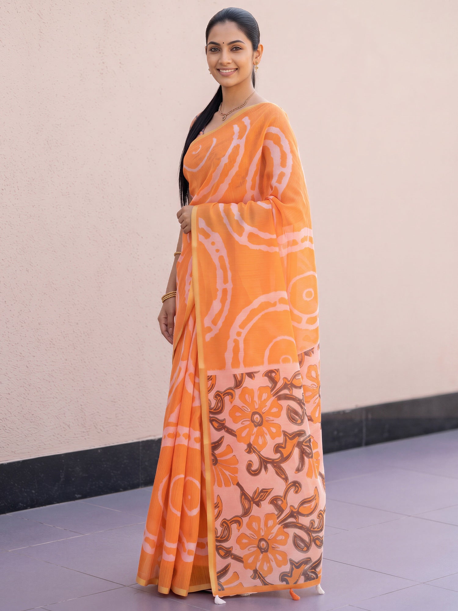 Orange Cotton Blend saree – detail view 2