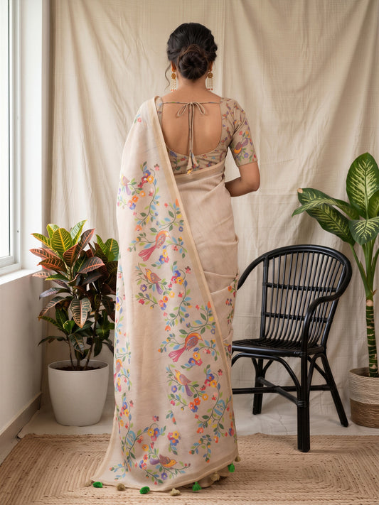 Taupe Linen Blend saree – detail view 1