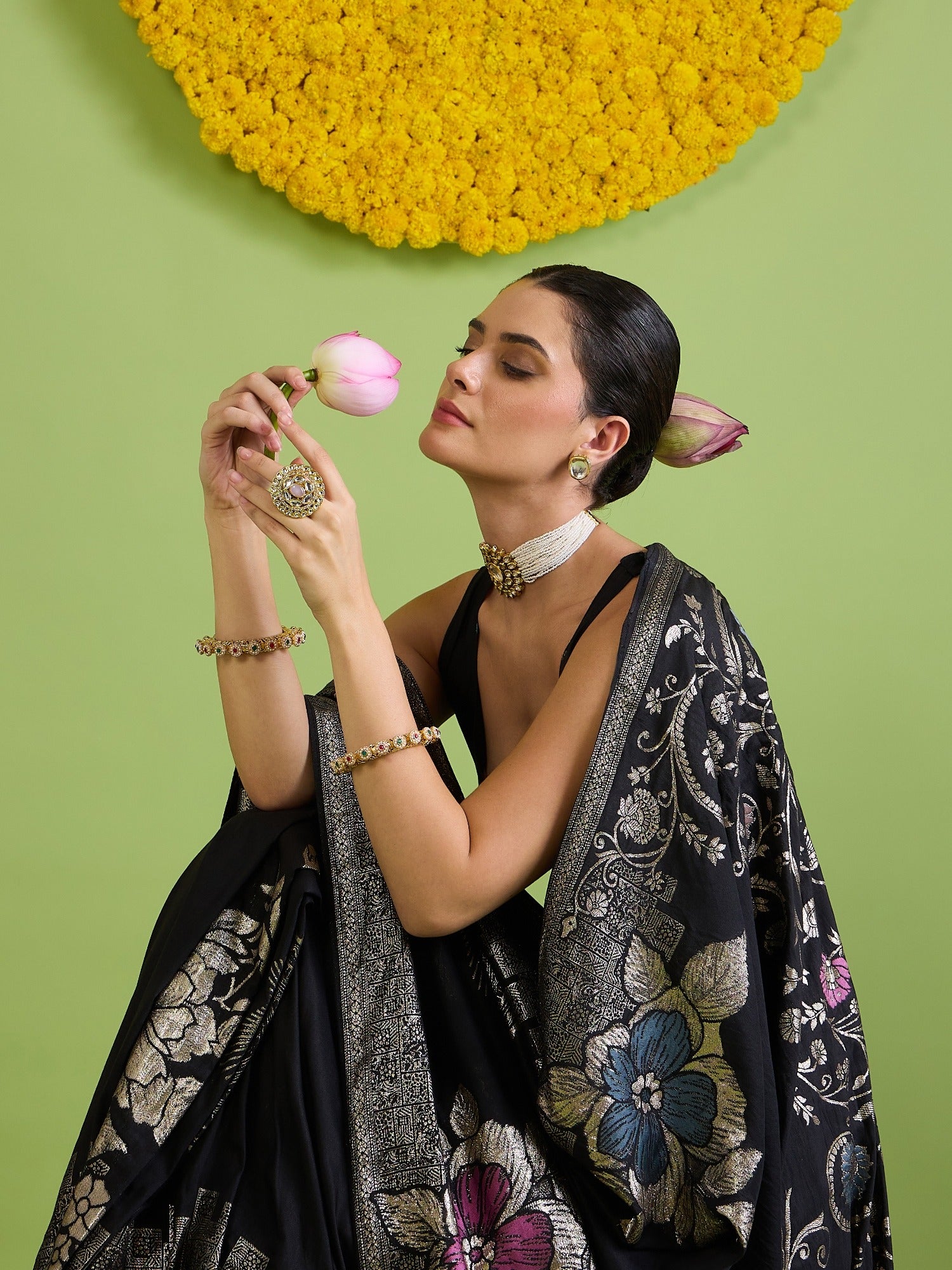 Black Silk Blend saree – detail view 3