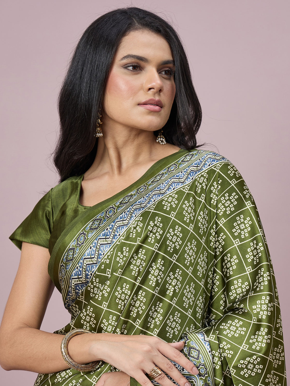 Light Green satin saree view 3