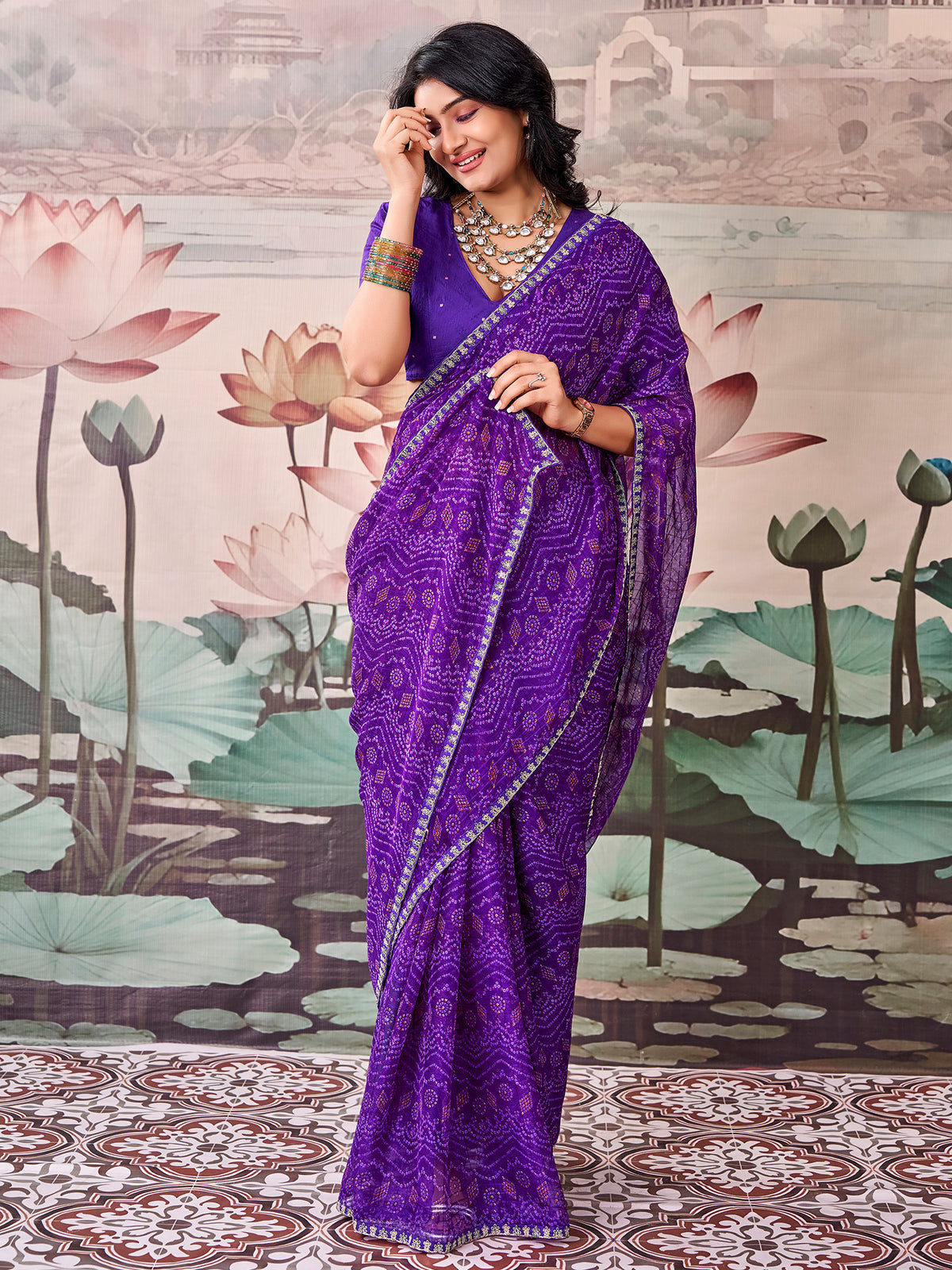 Purple Georgette saree – detail view 1