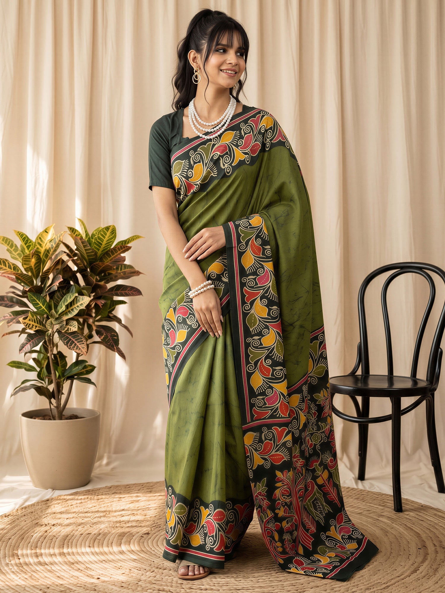 Green Cotton Blend saree – detail view 3