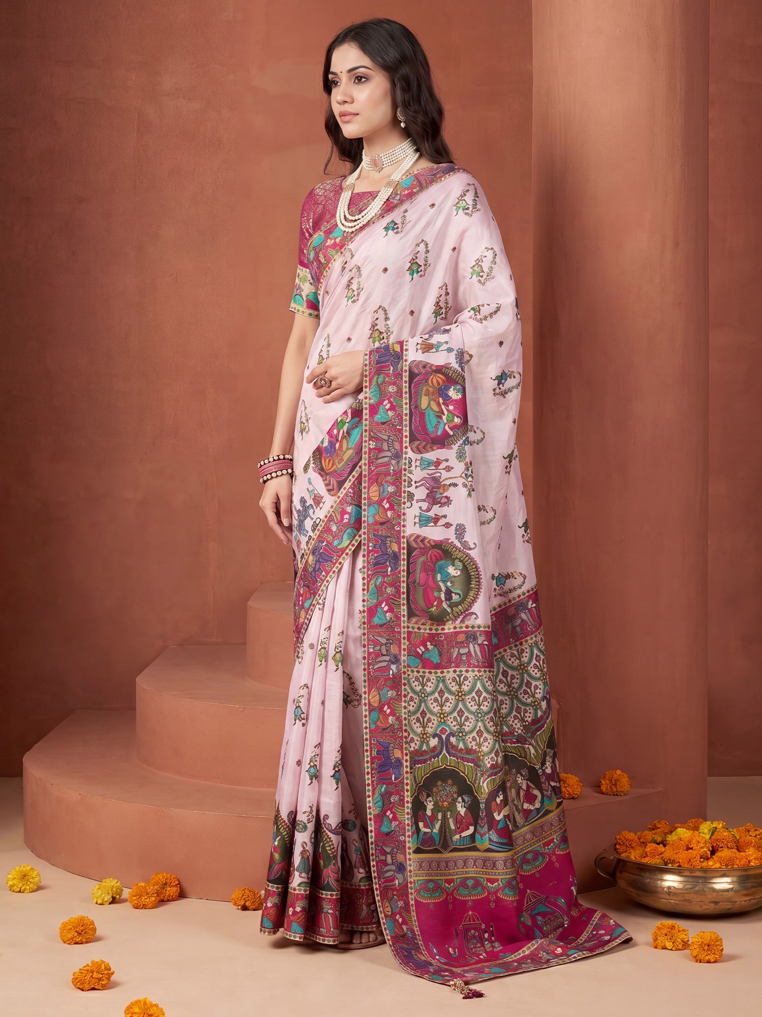 Pink Viscose Silk saree – detail view 2