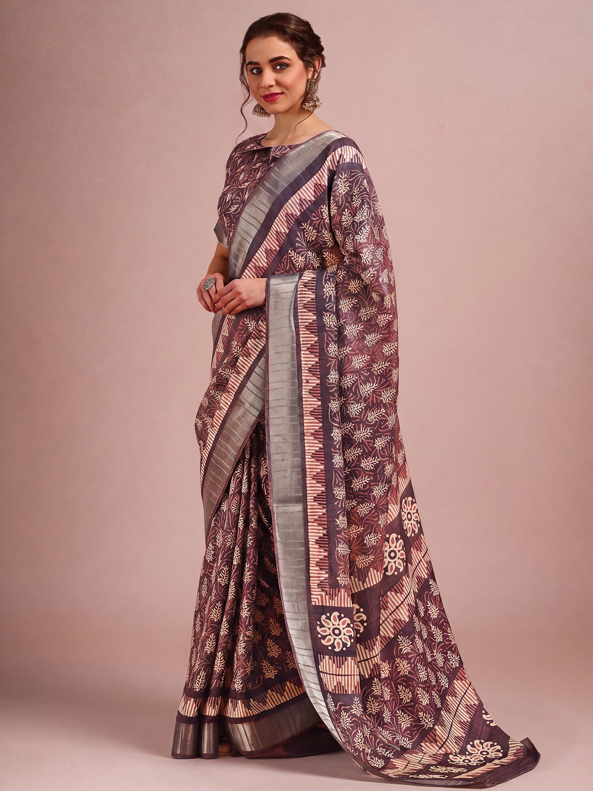 Burgundy Cotton Silk saree – detail view 2