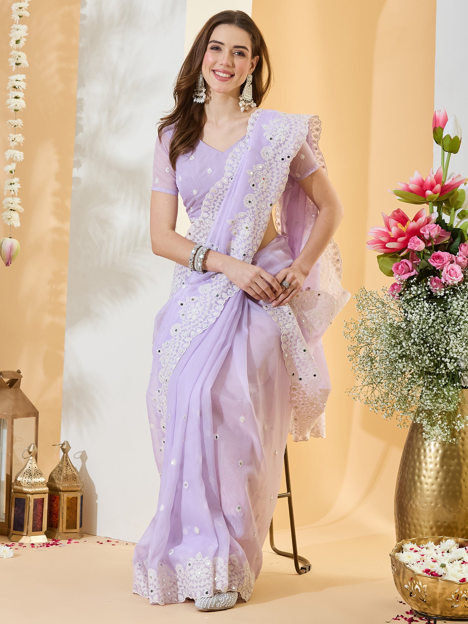 Lavender Organza saree – detail view 3