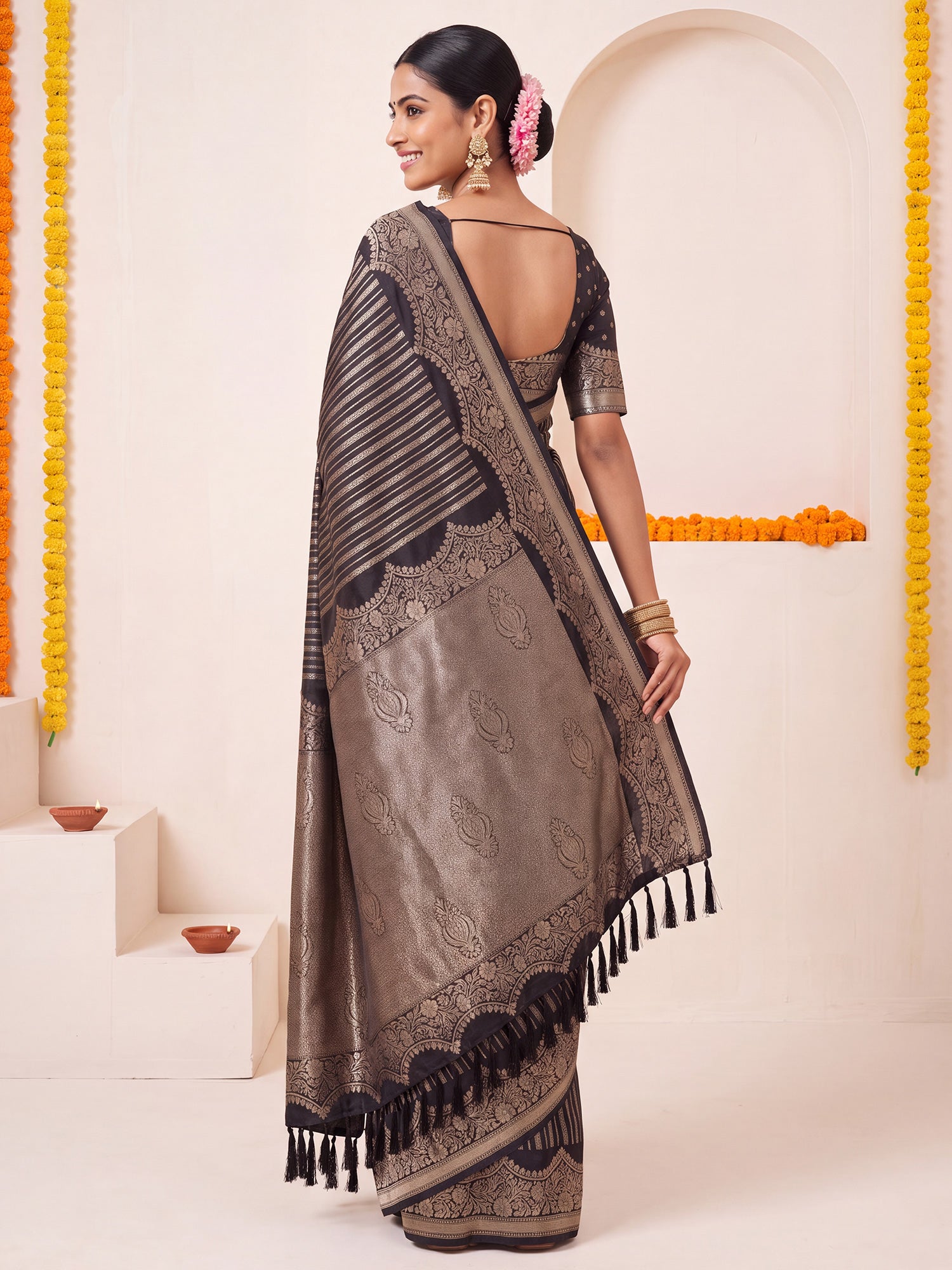 Black Georgette saree – detail view 1