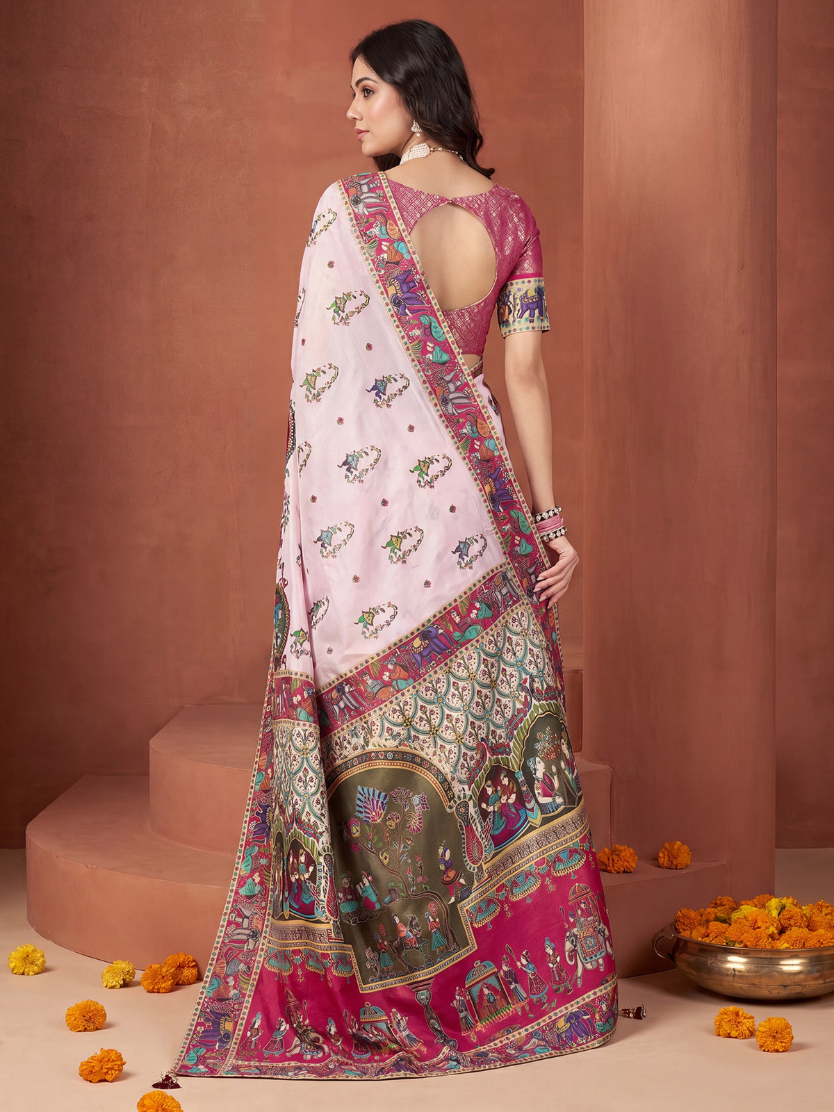 Pink Viscose Silk saree – detail view 1