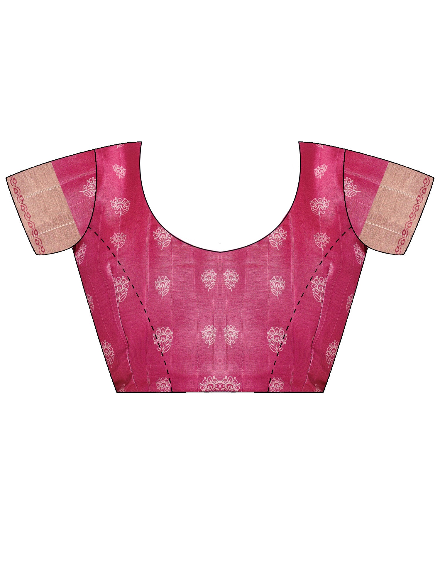 Unstitched pink satin silk blouse piece with ethnic motif design
