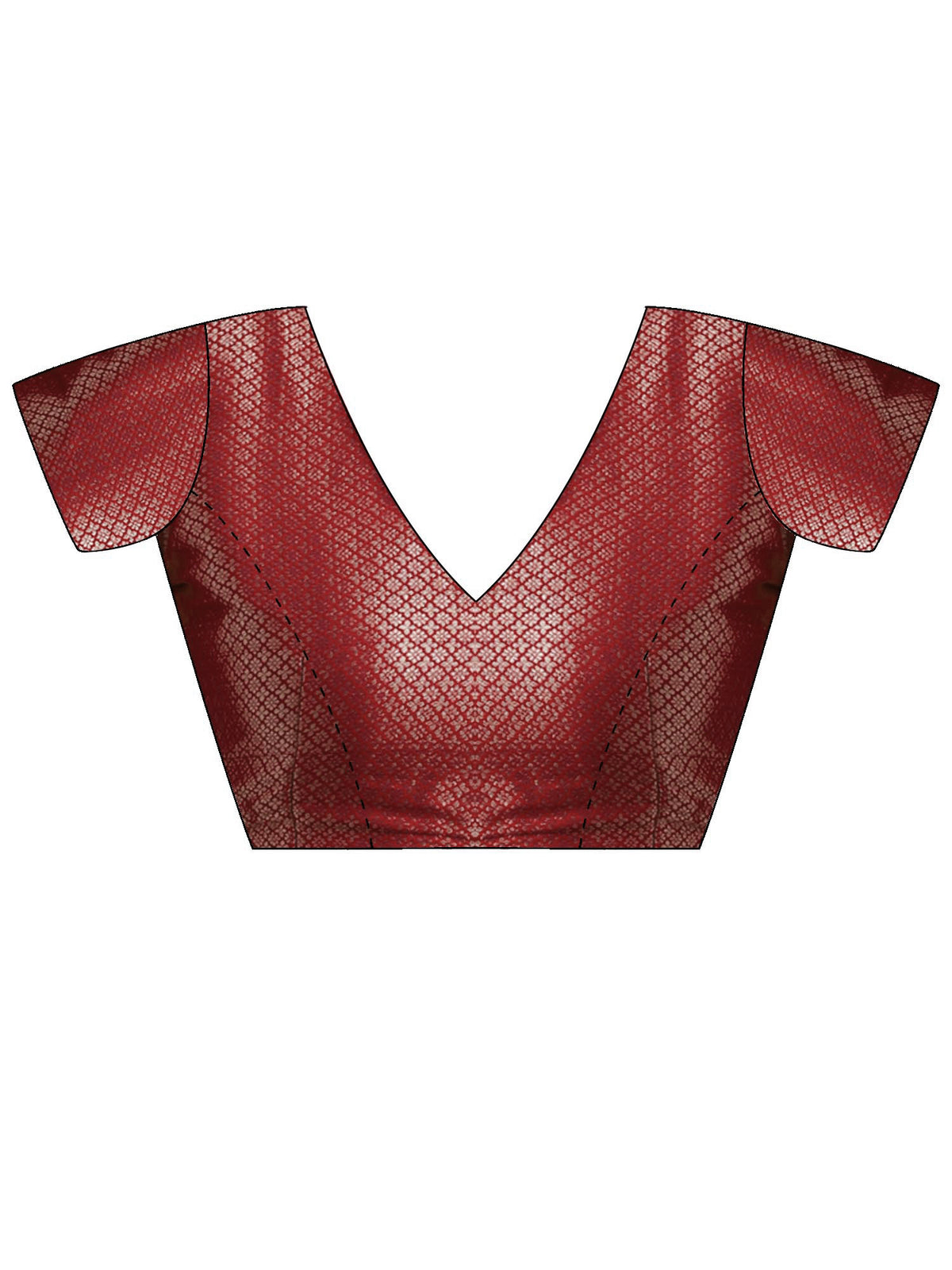 Unstitched maroon brocade blouse piece with ethnic motif design